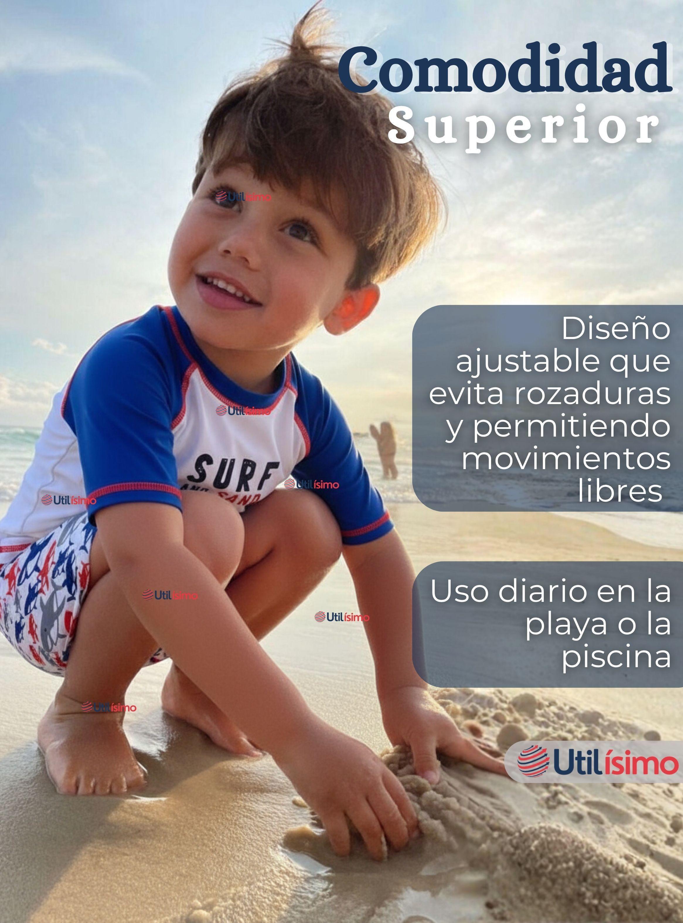 Traje de Baño Polera Manga Corta Pantalón Corto 2 Piezas Corte Split Niño 2 a 4 años Blue Azul-5