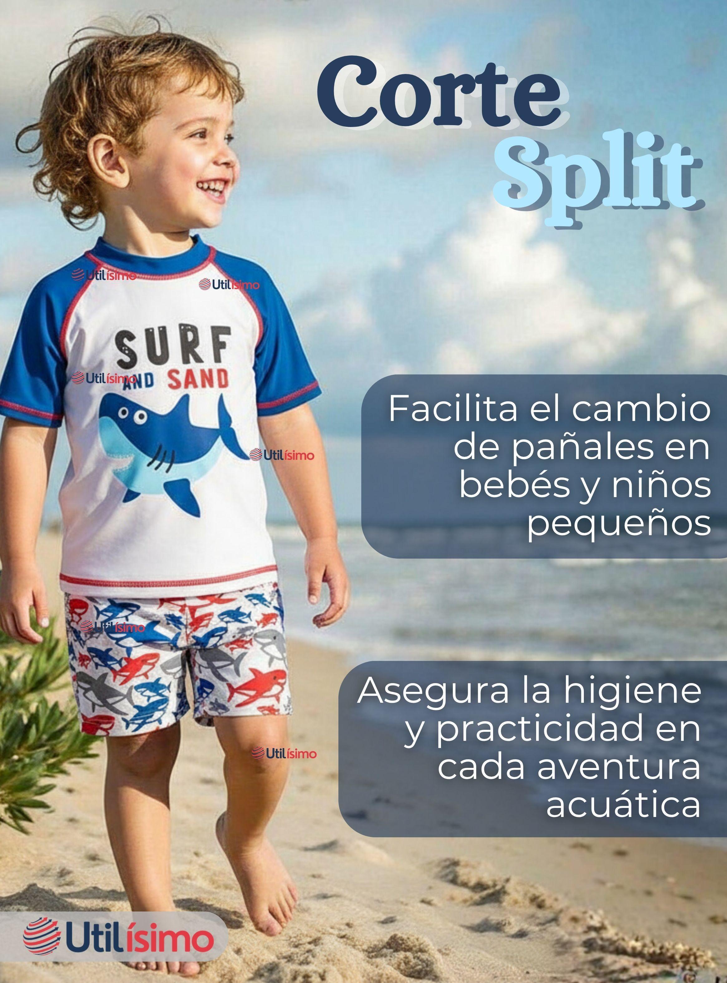Traje de Baño Polera Manga Corta Pantalón Corto 2 Piezas Corte Split Niño 2 a 4 años Blue Azul-6