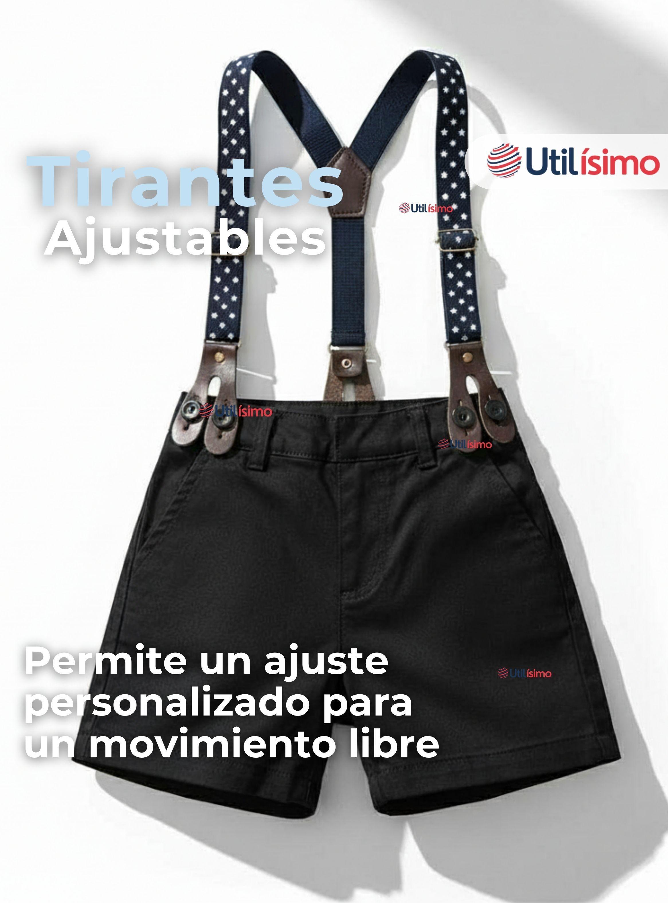 Conjunto de Vestir con Tirantes Camisa Blanca de Rayas y Pantalón Corto Algodón Bebe-5