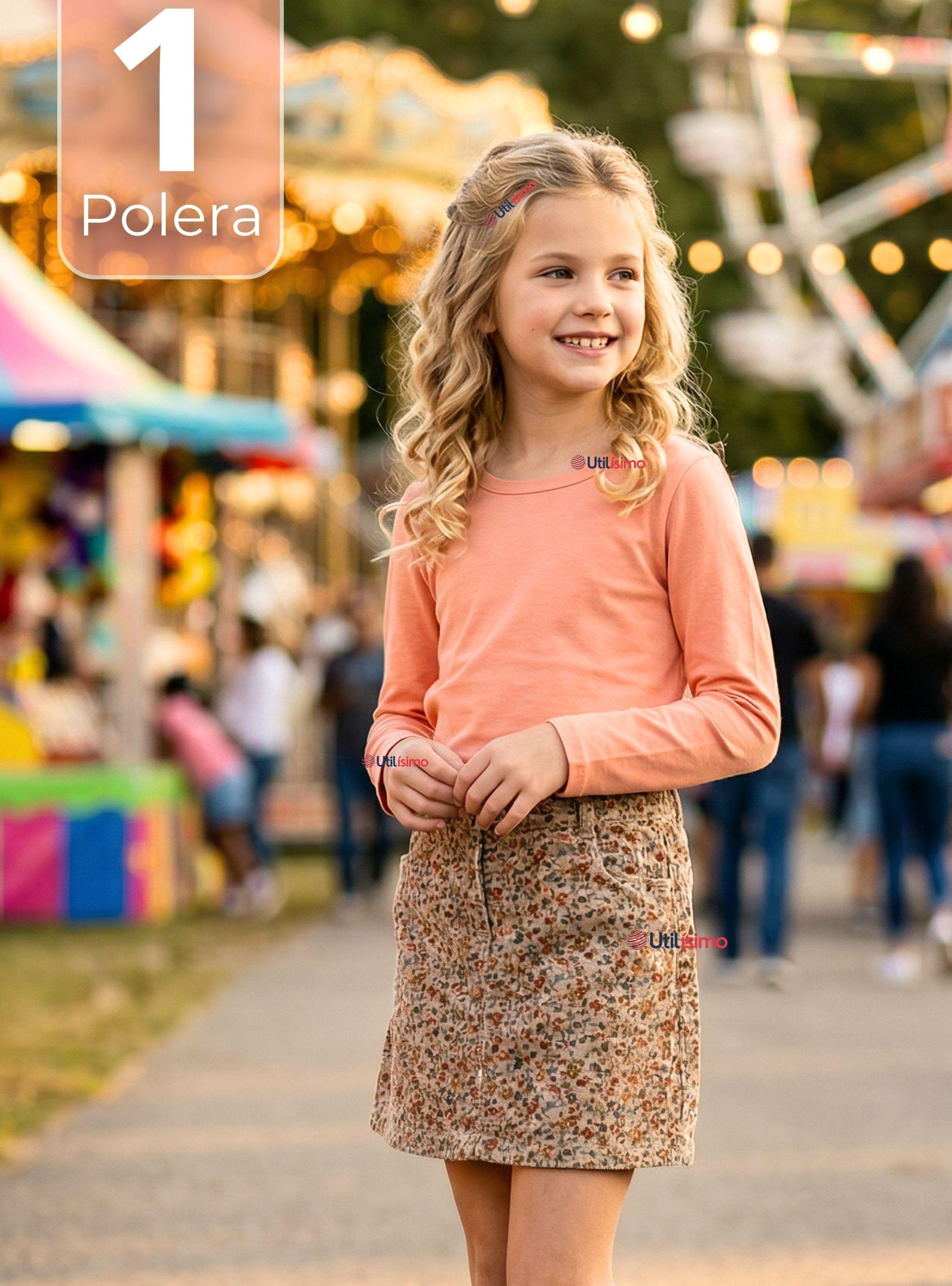 Camiseta Polera Bambú Cuello Redondo Salmón Primera Capa Mangas Largas para Niñas-0