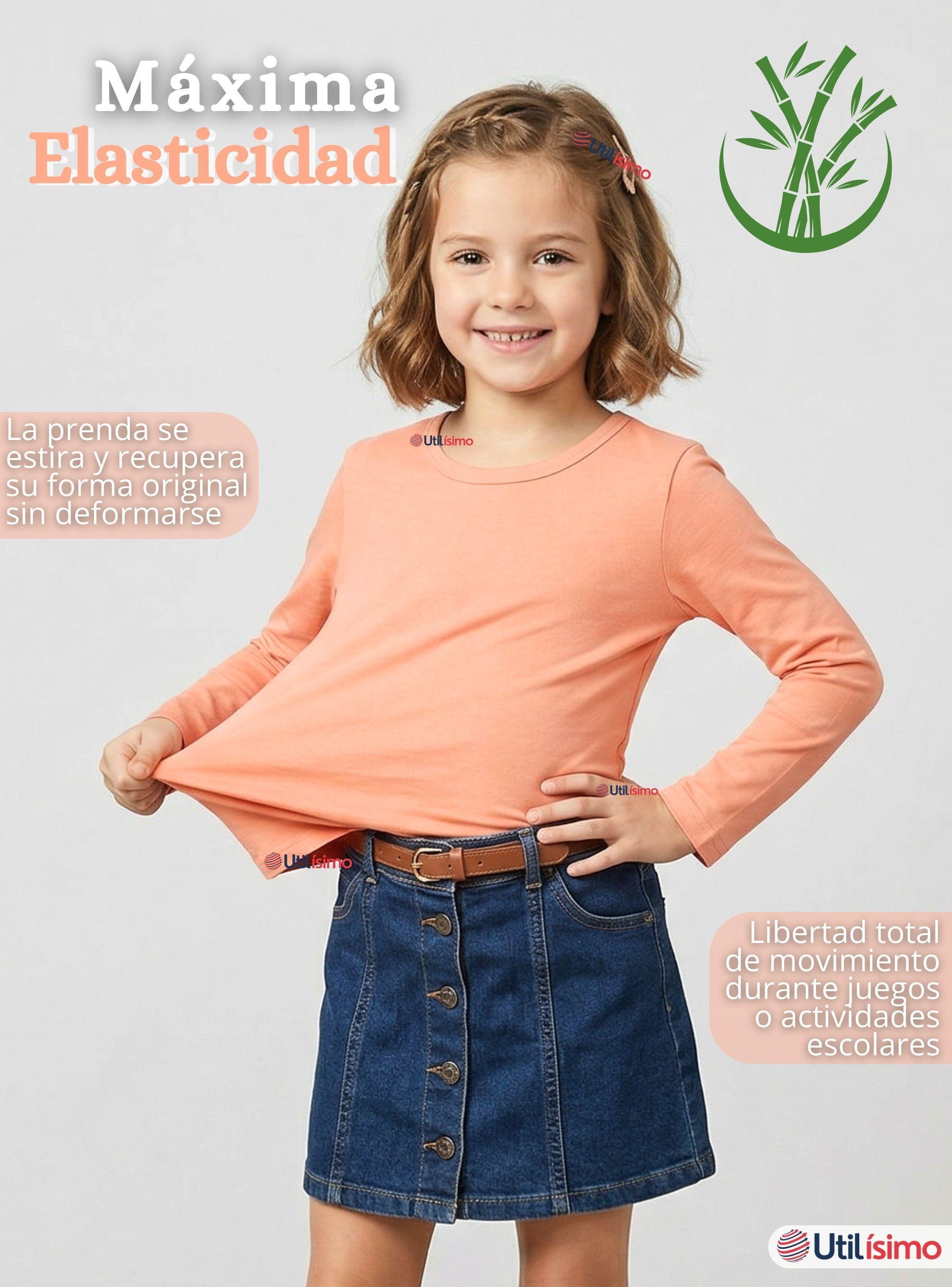 Camiseta Polera Bambú Cuello Redondo Salmón Primera Capa Mangas Largas para Niñas-5