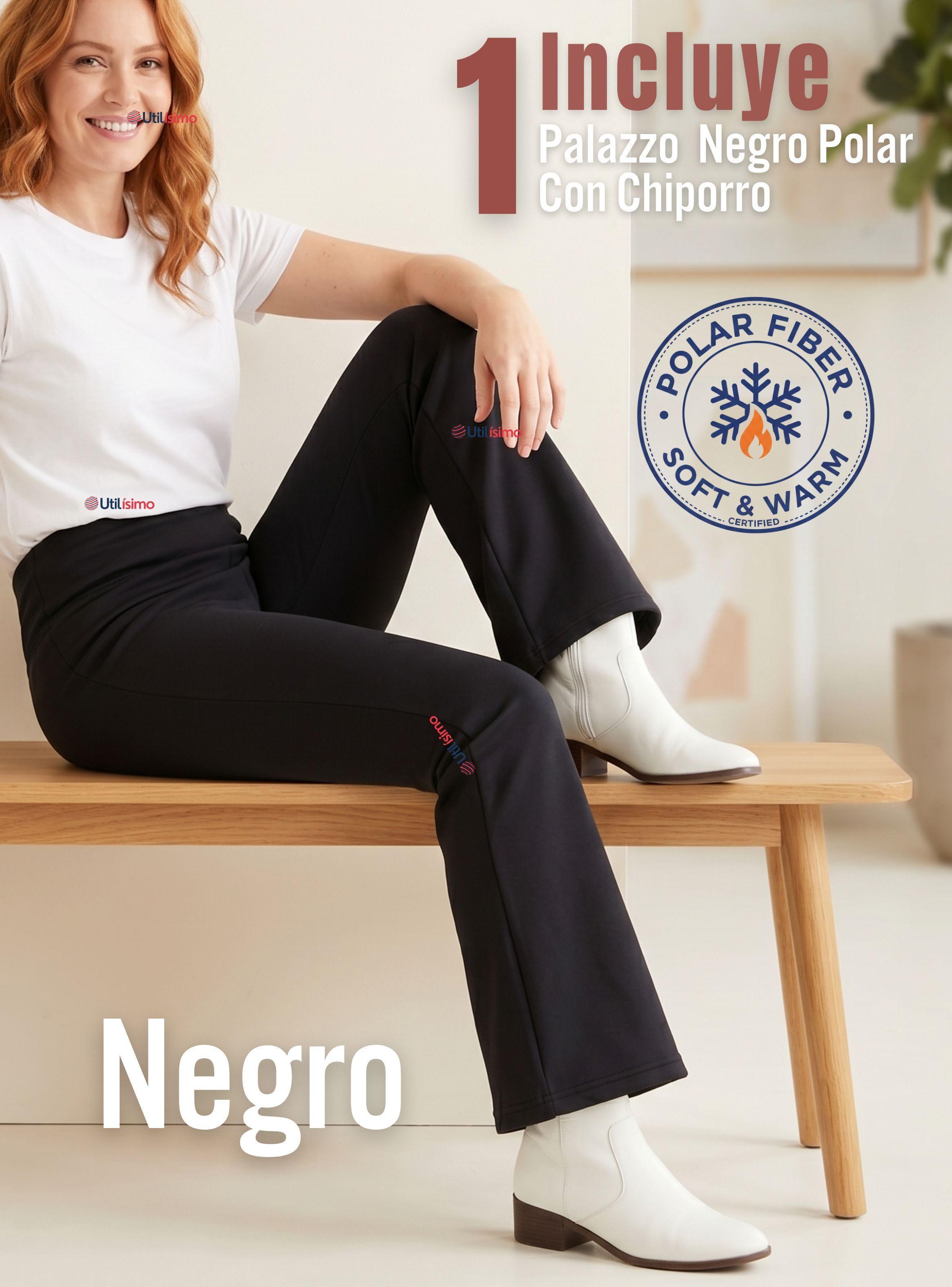 Calza Polar Con Chiporro Palazzo de Mujer Elasticada Térmica Negra-2