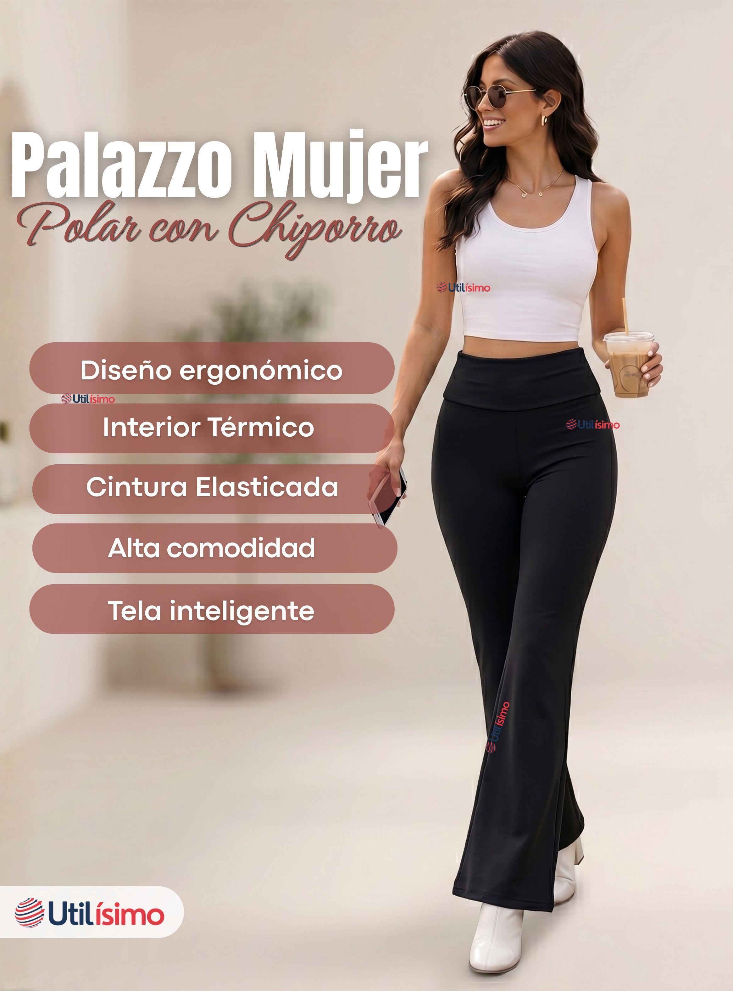 Calza Polar Con Chiporro Palazzo de Mujer Elasticada Térmica Negra-3