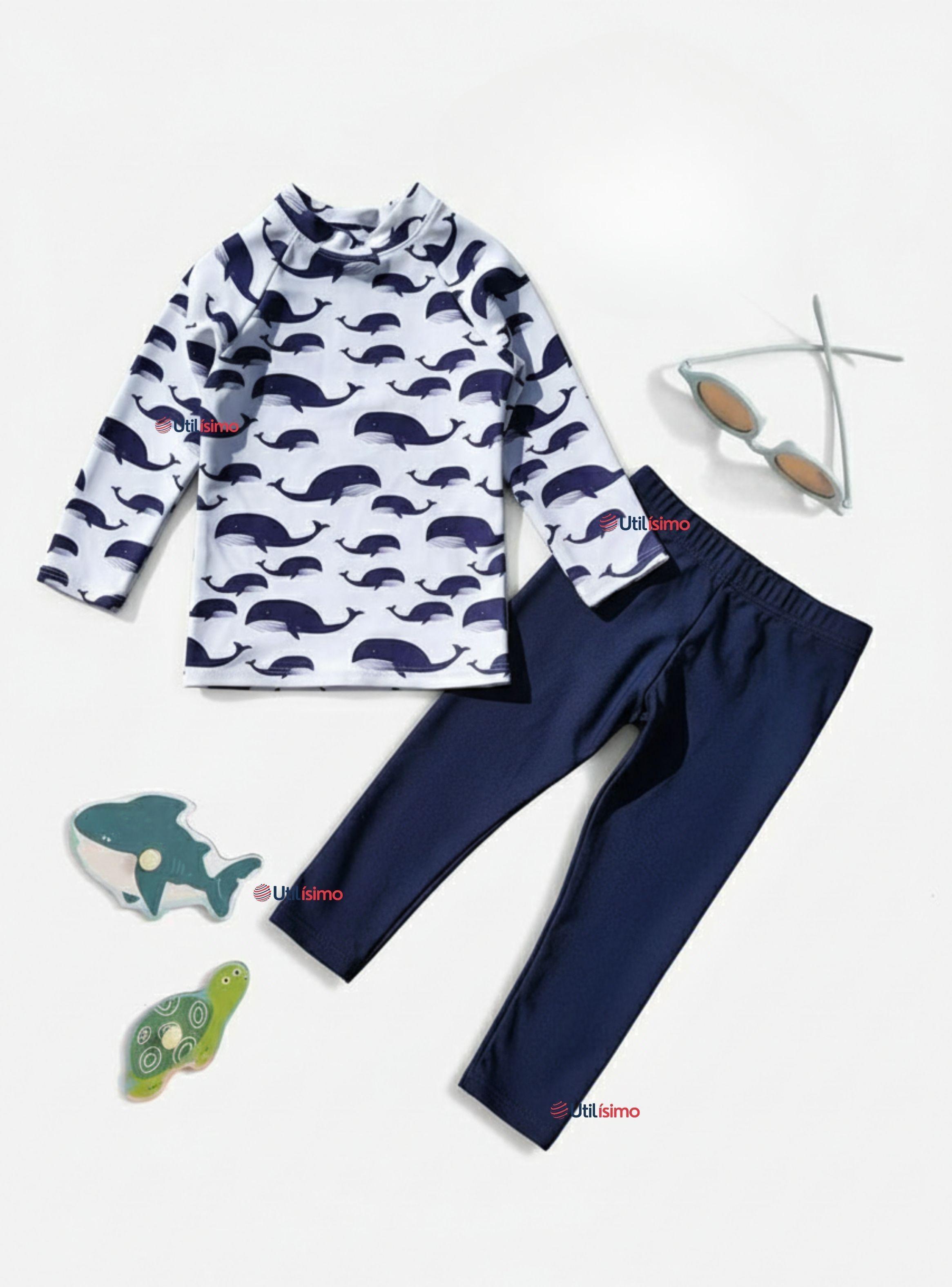 Traje de Baño Manga Larga Pantalón Largo 2 Piezas Para Niños 3 a 9 años White Whale-0