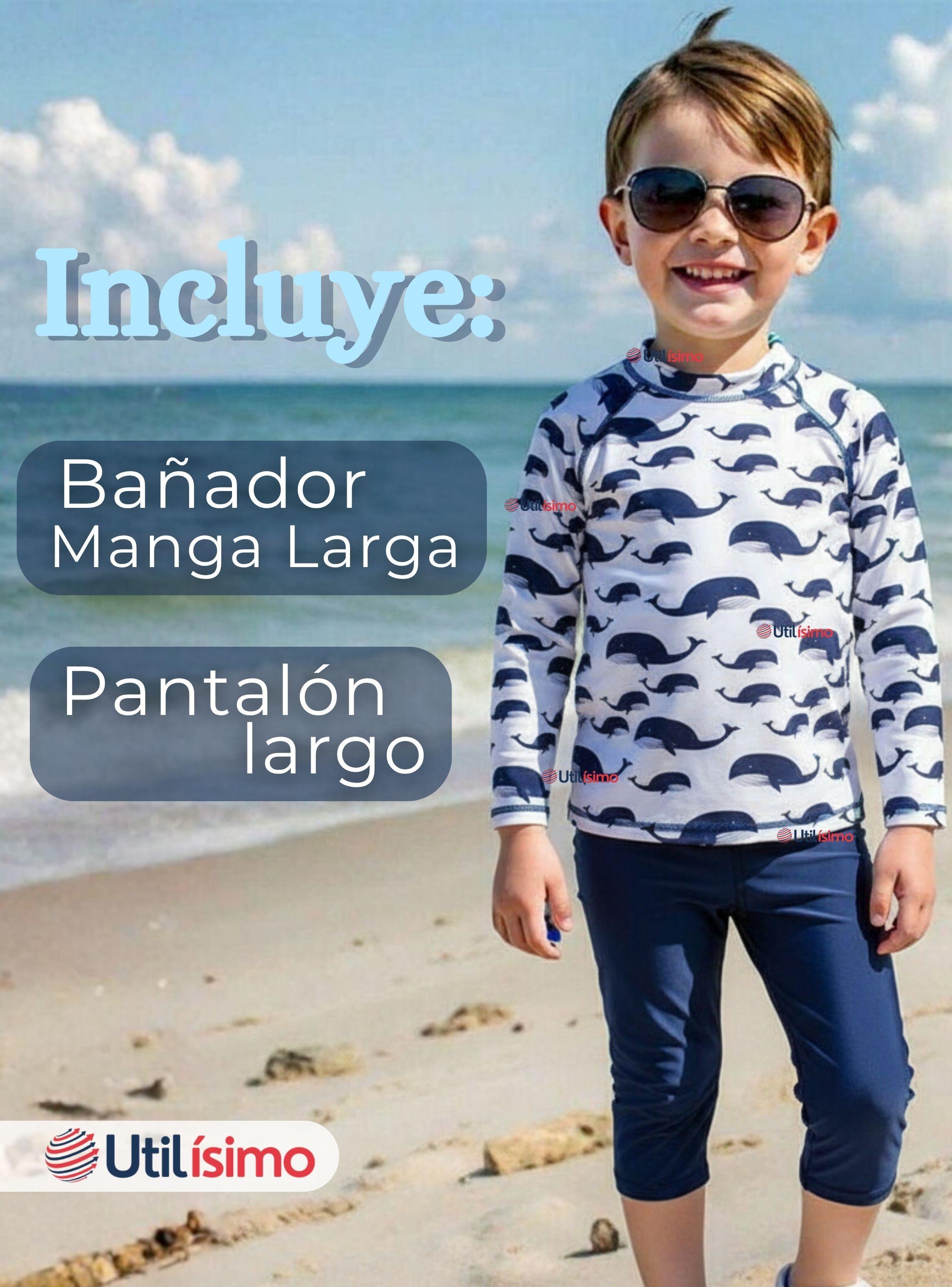 Traje de Baño Manga Larga Pantalón Largo 2 Piezas Para Niños 3 a 9 años White Whale-1