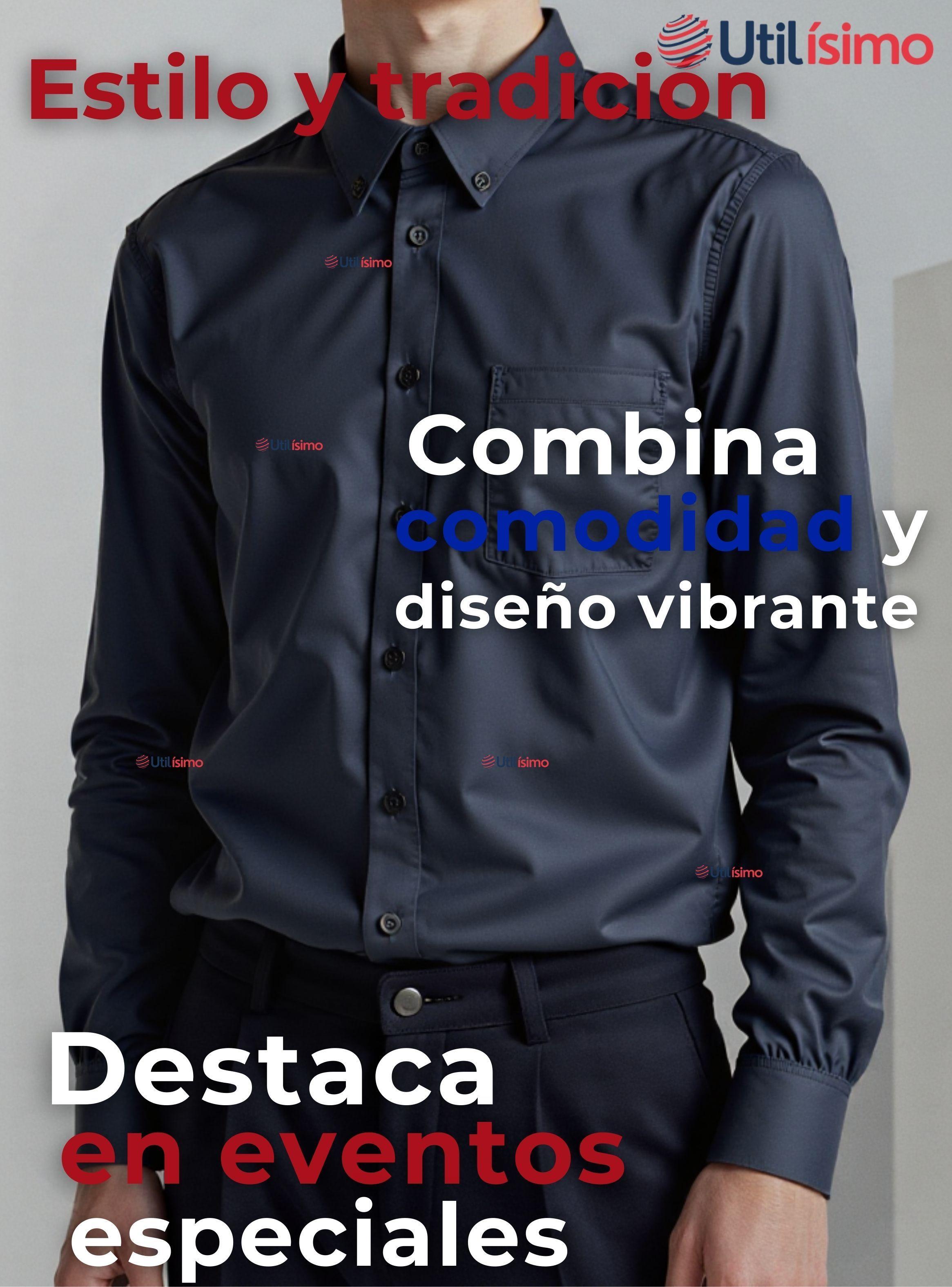 Camisa Casual De Vestir Manga Larga Cuello Americano 100% Algodón Negro-3