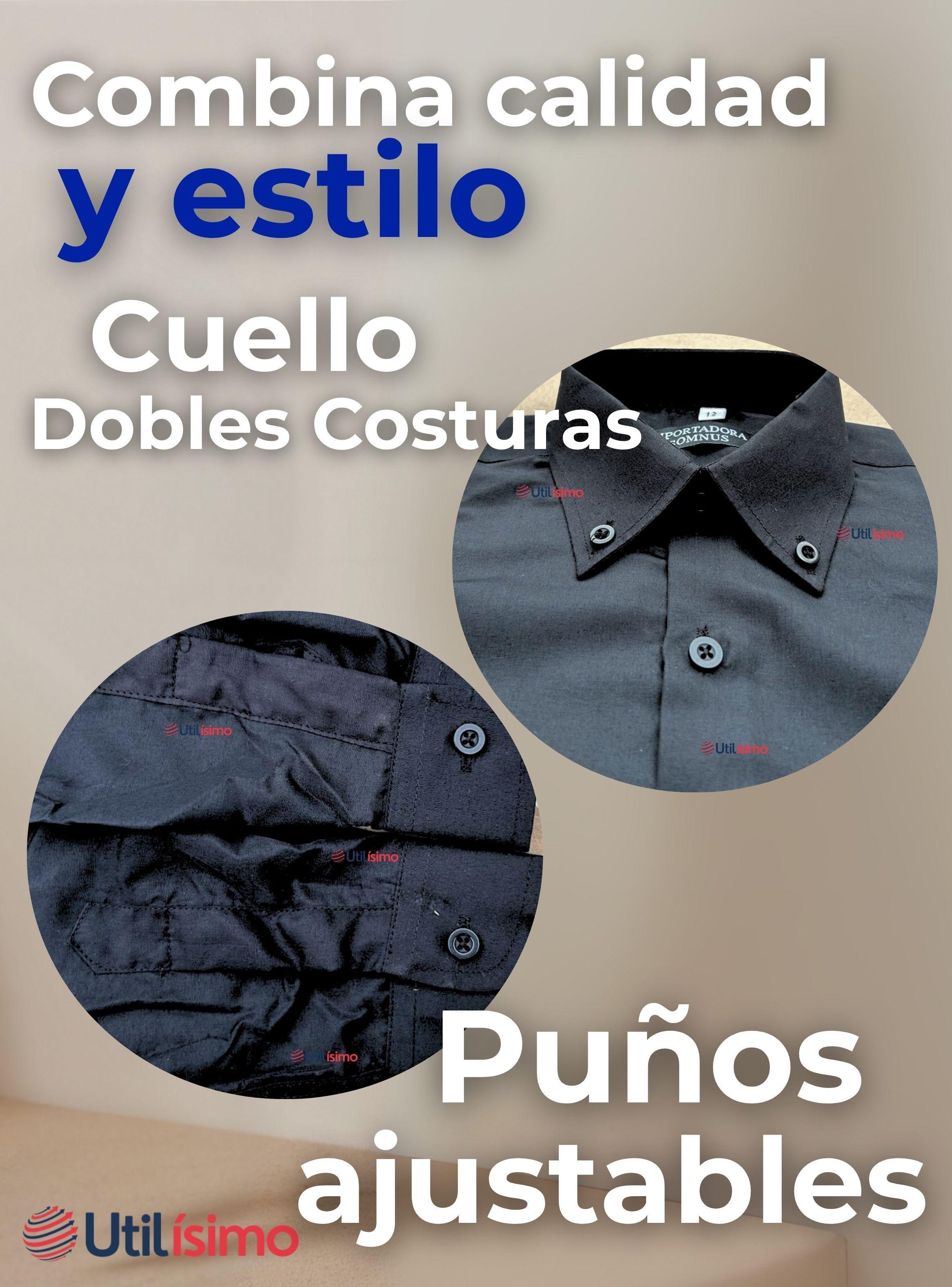 Camisa Casual De Vestir Manga Larga Cuello Americano 100% Algodón Negro-5