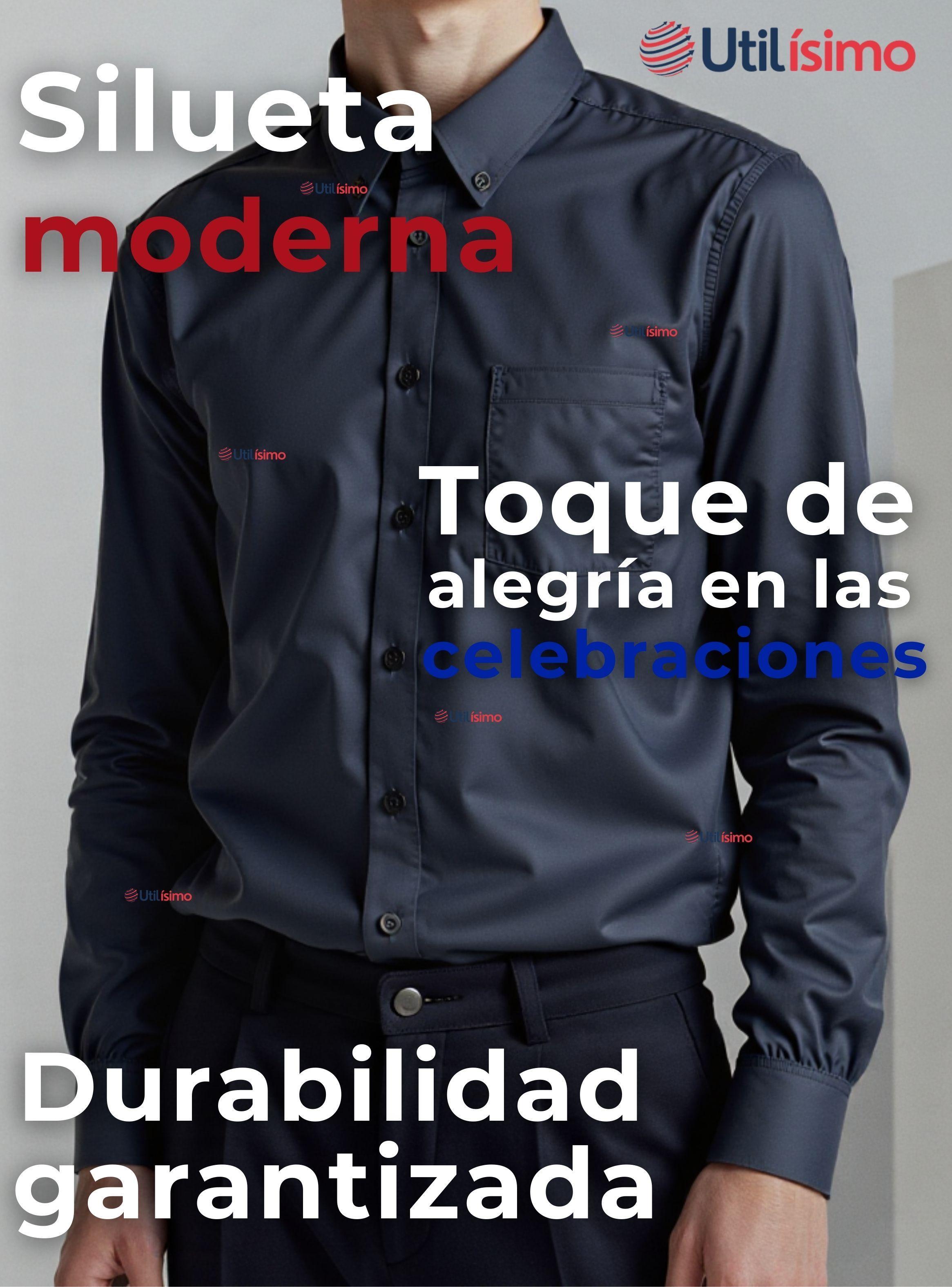 Camisa Casual De Vestir Manga Larga Cuello Americano 100% Algodón Negro-6