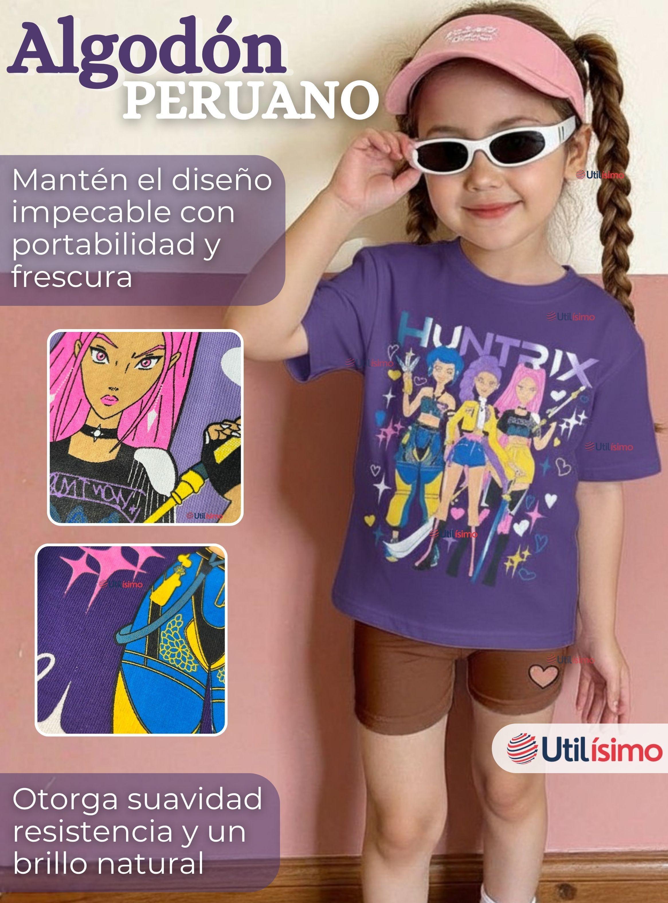 Polera Huntrix de100% Algodón Manga Corta Niña HUNTR/X Demon Hunters Rumi Mira Zoey-5