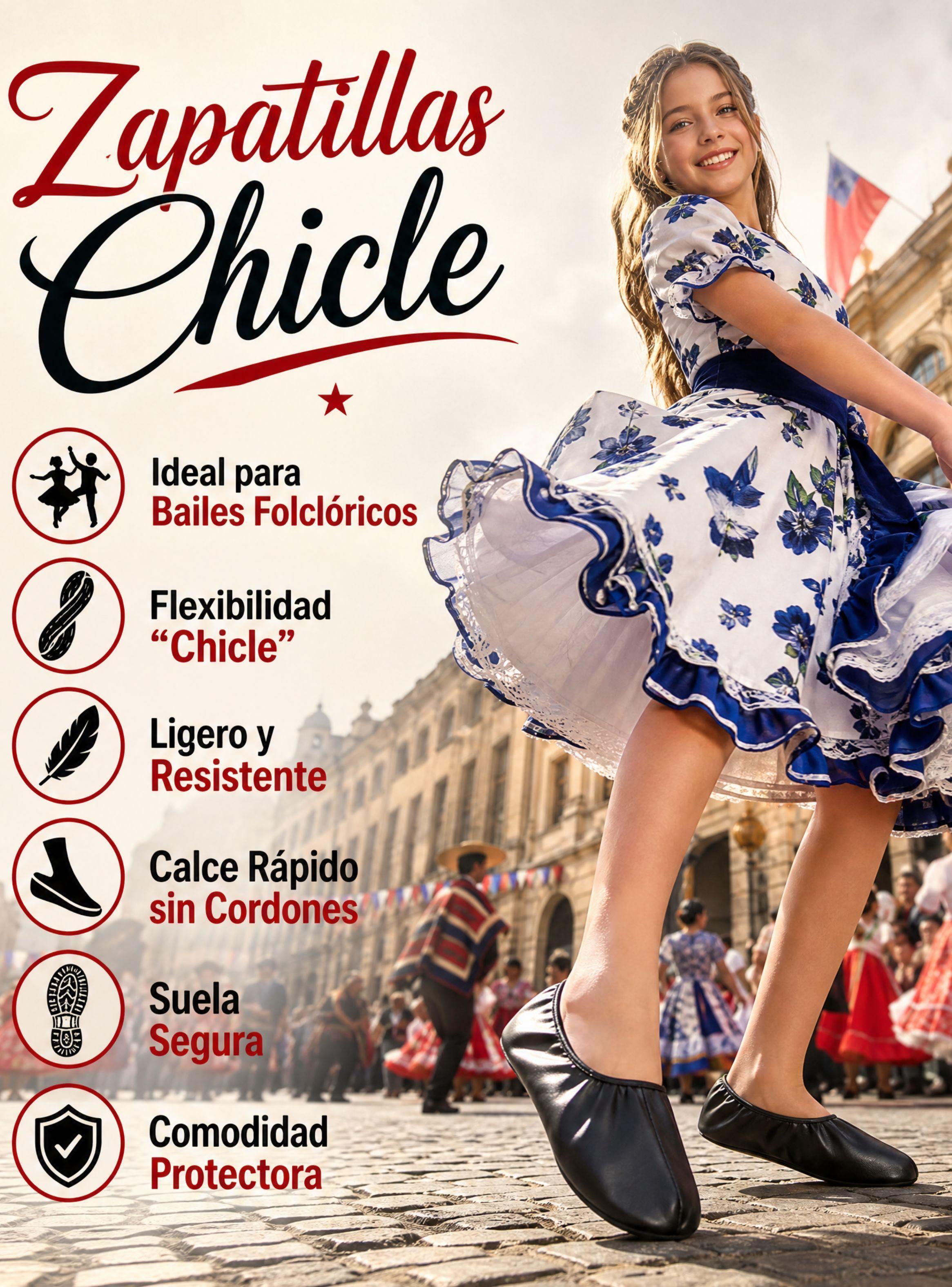 1 Par Zapatillas Chicle Negras Juvenil Bailes y Danza Fiestas Patrias Tallas 36 37 38 39 40 41-4