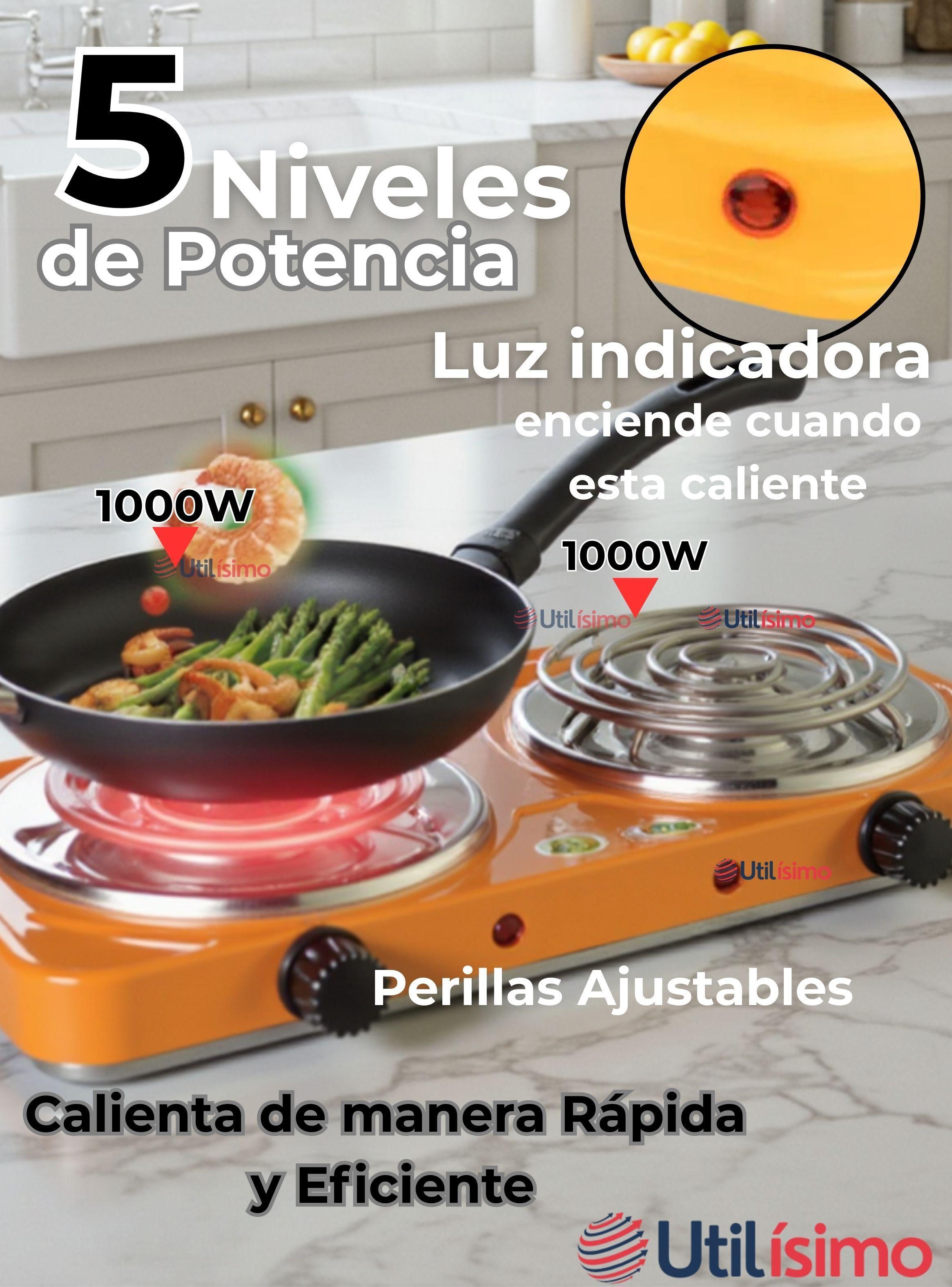 Cocina Eléctrica 2 Platos 2000W Cocinilla Portátil Color Naranja-4