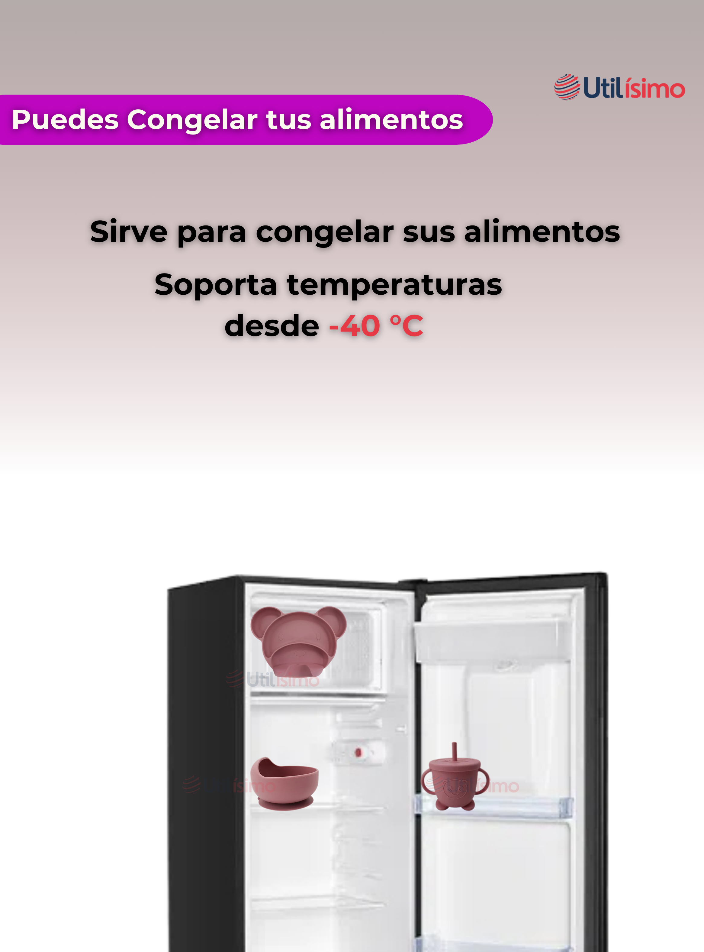 Set De Alimentación Bebé Silicona 6 Piezas Libre BPA Rosa Oscuro-4