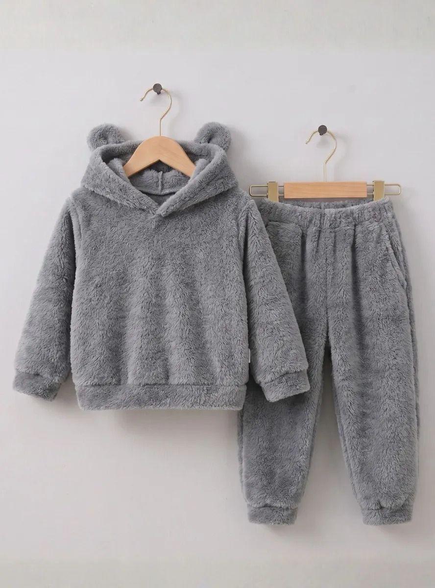 Conjunto Buzo Polerón Con Capucha 2 Piezas Polar Gris-1