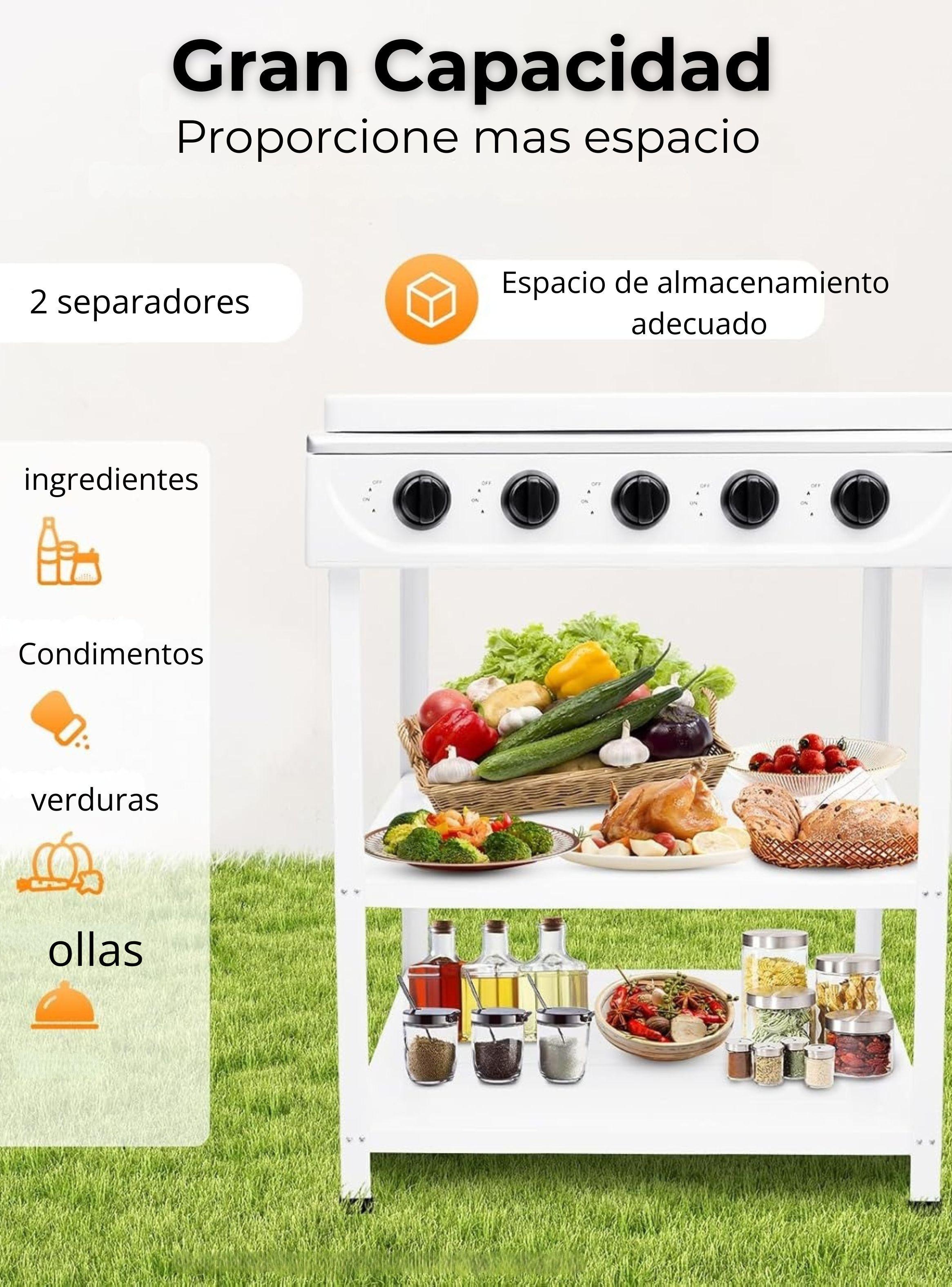 Cocina Encimera a Gas Licuado 5 Platos con Mesa Cocinilla Blanco-2