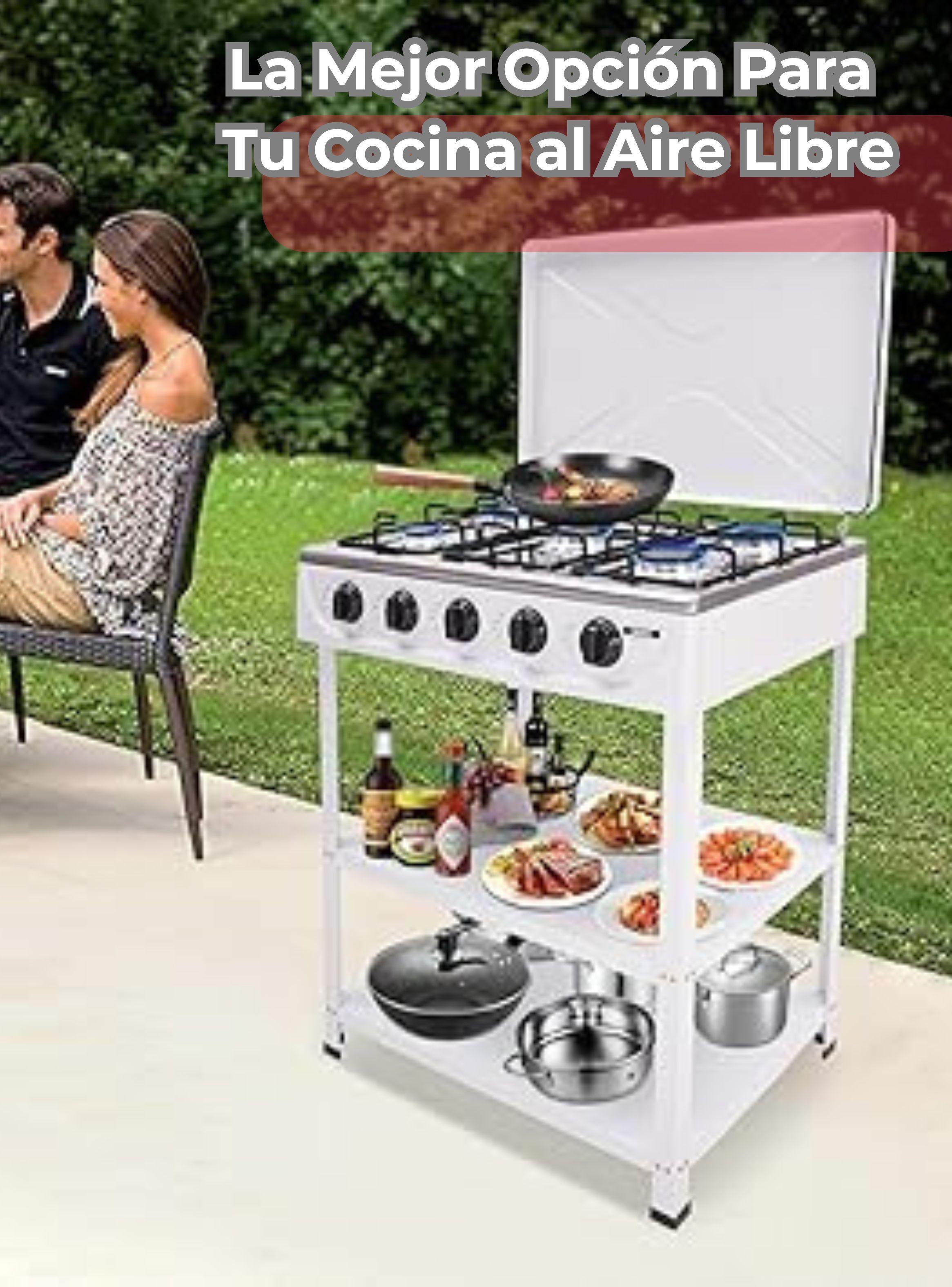 Cocina Encimera a Gas Licuado 5 Platos con Mesa Cocinilla Blanco-5