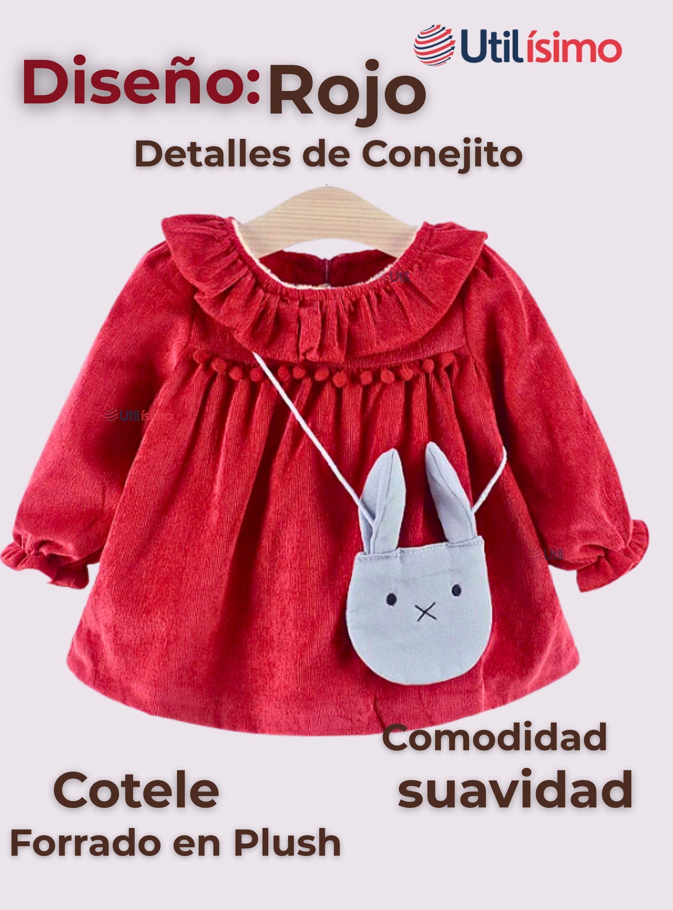 Vestido De Cotelé Con Bolso Conejo Forrado En Plush Niña Rojo-1