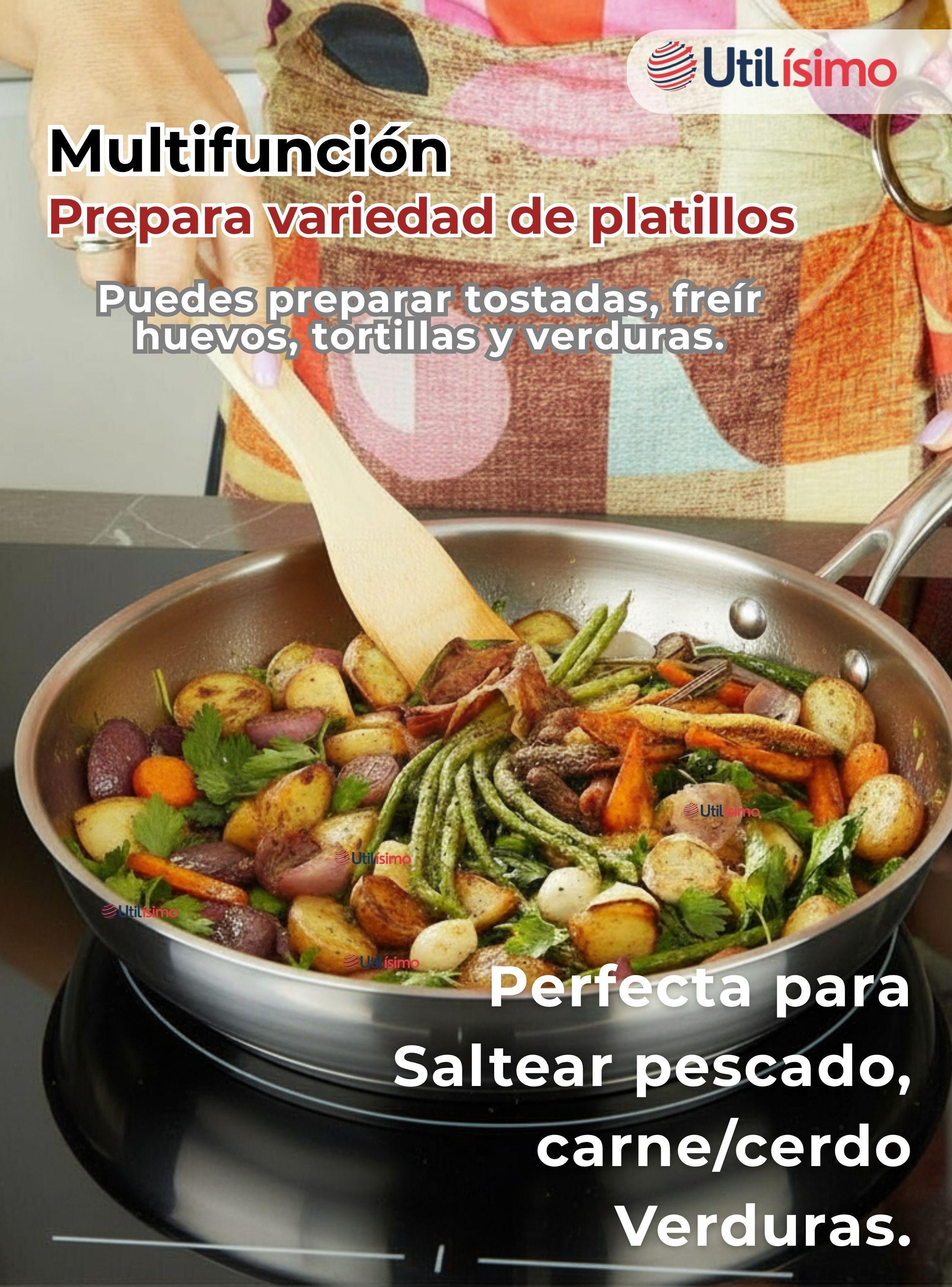 Sartén Acero Inoxidable Antiadherente 28cm +Cuchara de Madera de Bambú-7