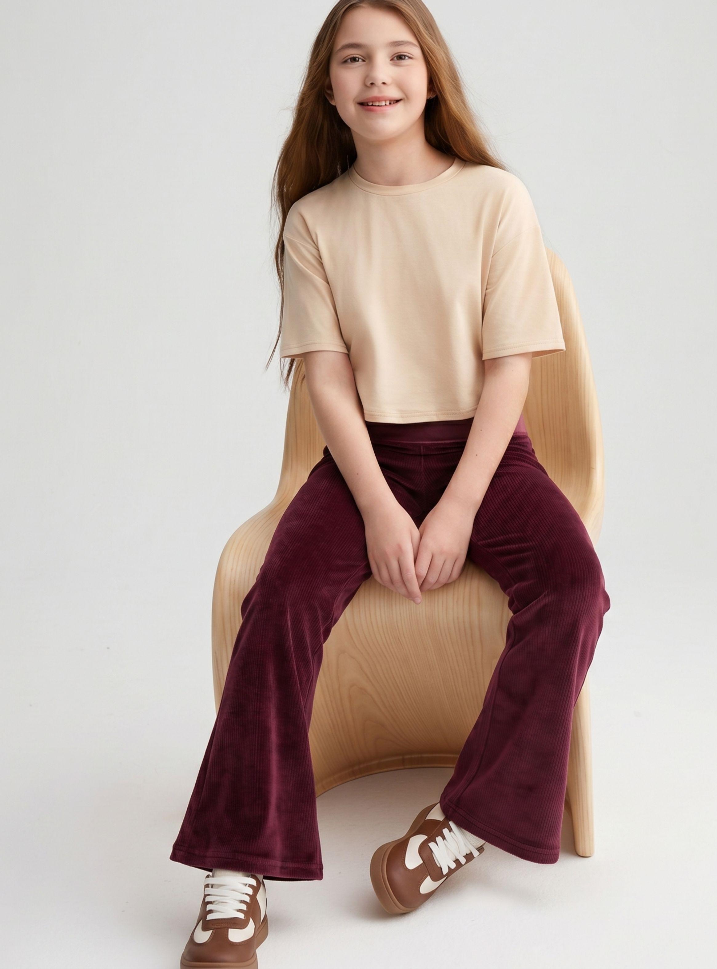 Pantalón Palazzo Niña Polar Con Chiporro Calzas Térmica Elasticada Burdeo-0