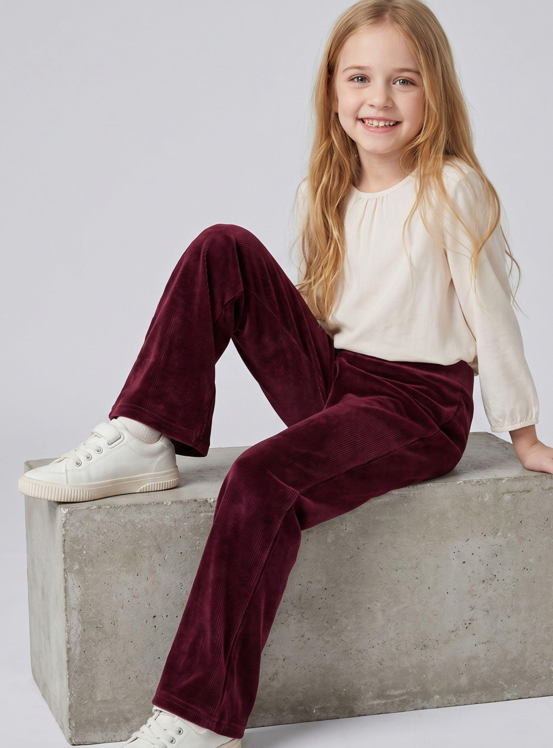 Pantalón Palazzo Niña Polar Con Chiporro Calzas Térmica Elasticada Burdeo-1