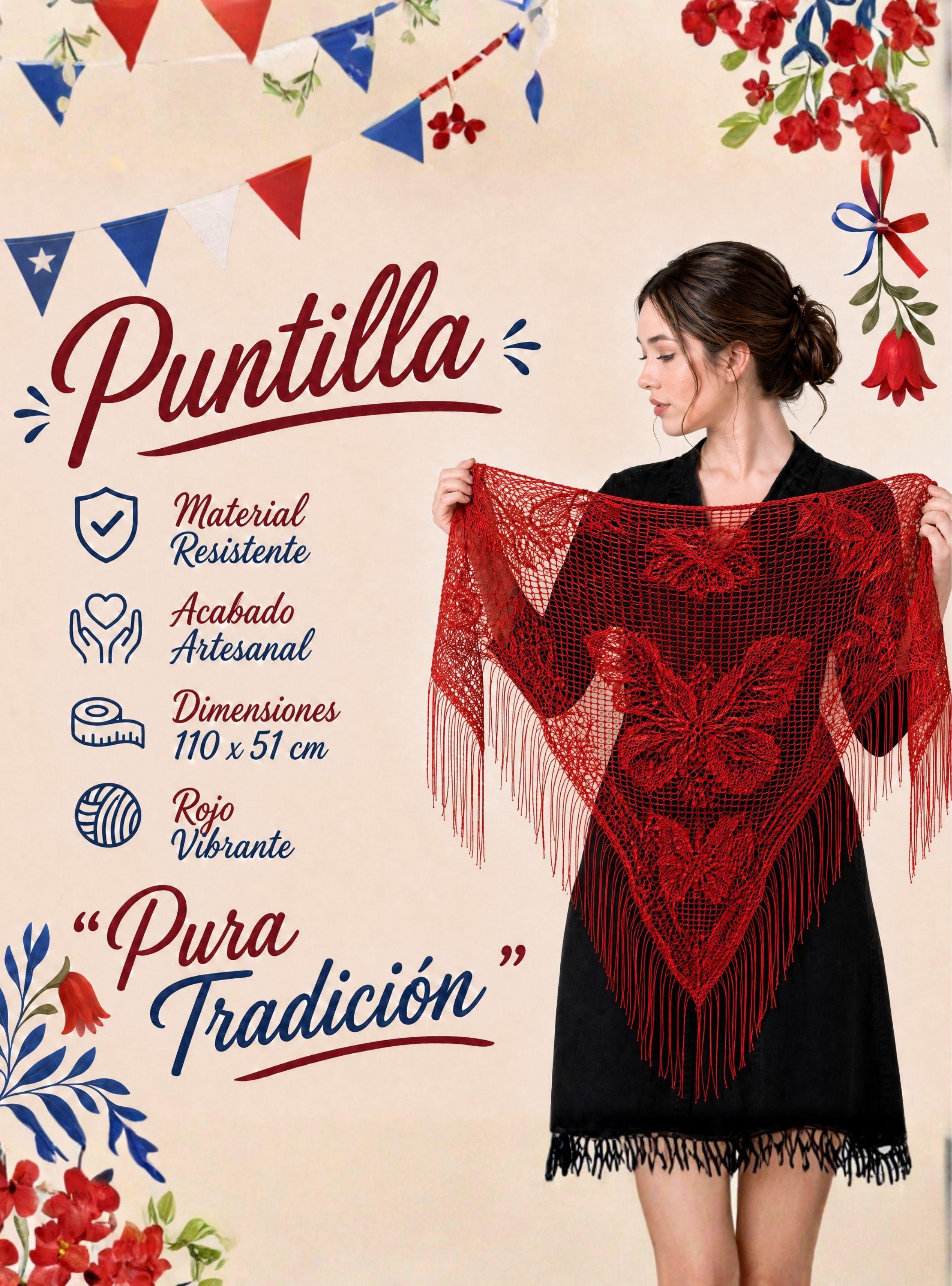Puntilla Chal Rojo Baile Chilote Mujer Traje Típico 110x51 cm-2