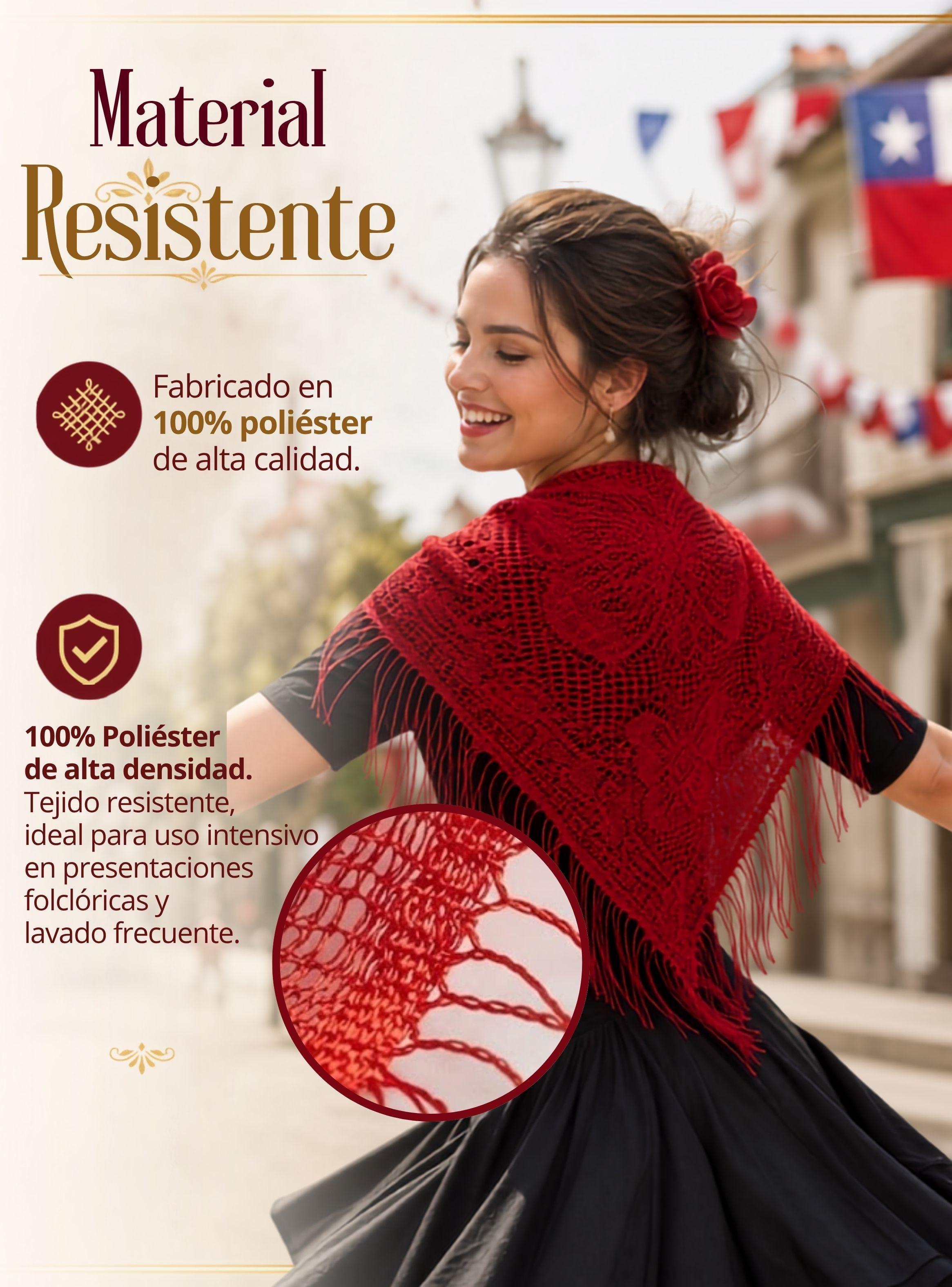 Puntilla Chal Rojo Baile Chilote Mujer Traje Típico 110x51 cm-3