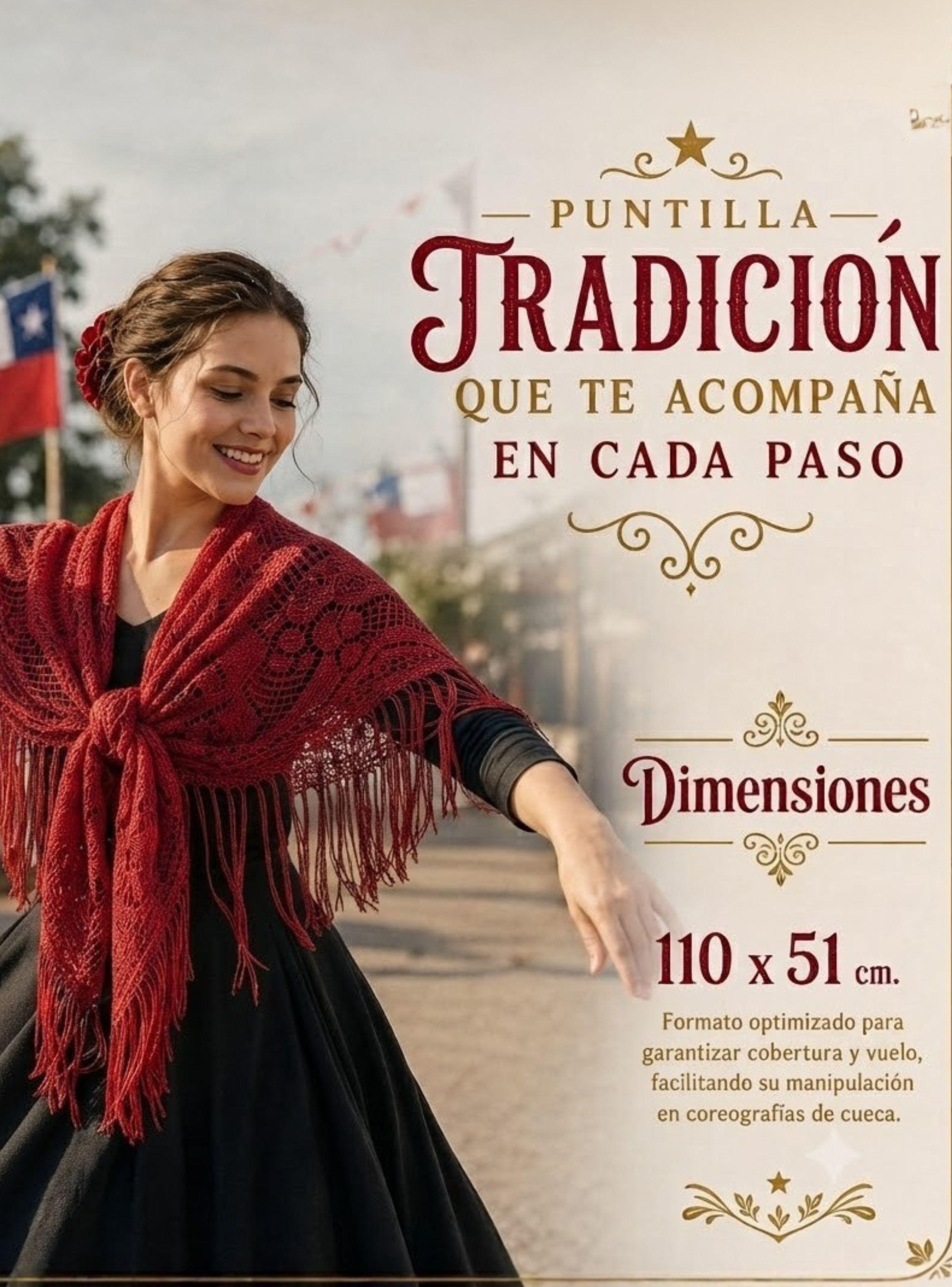 Puntilla Chal Rojo Baile Chilote Mujer Traje Típico 110x51 cm-4