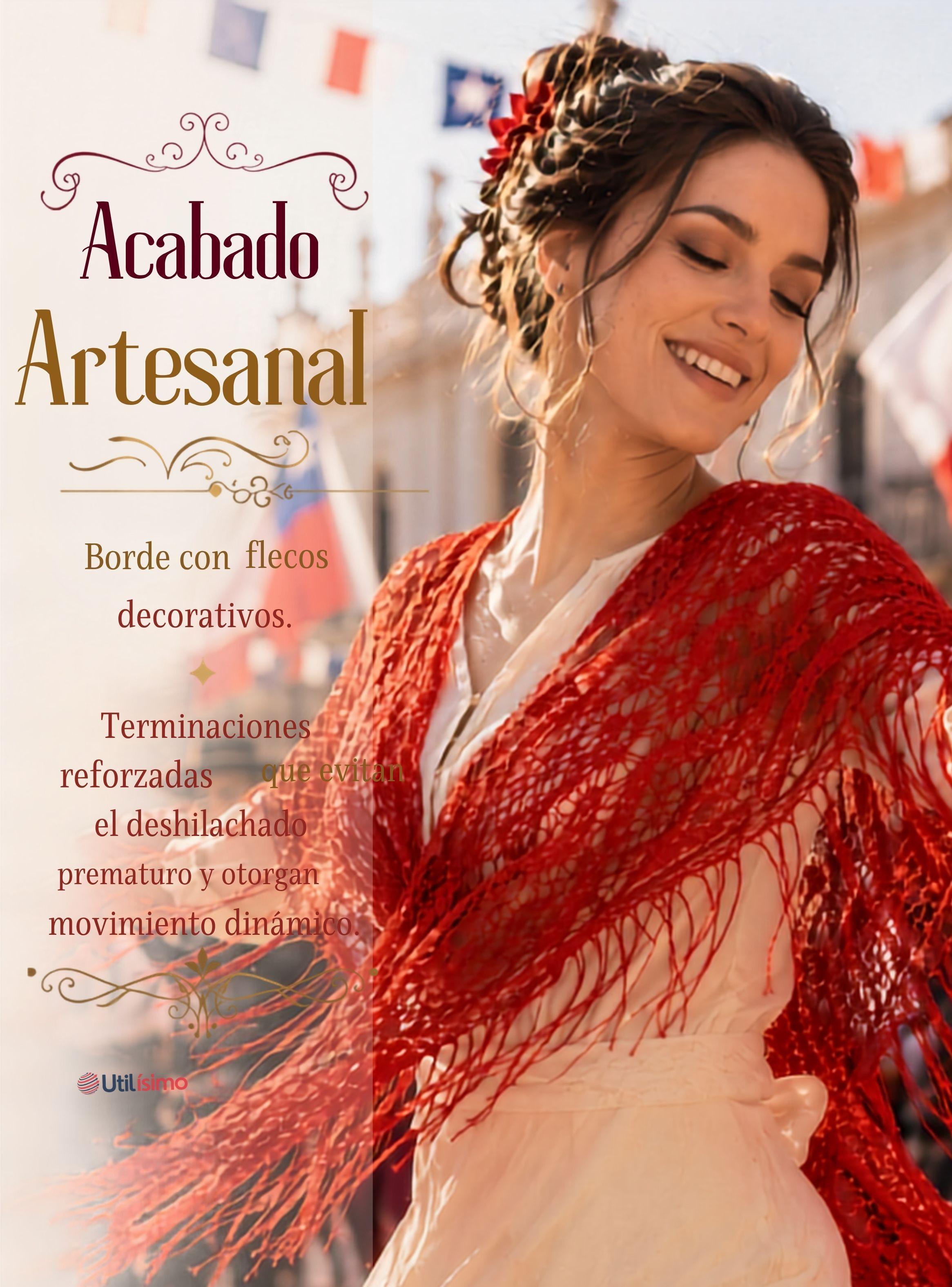 Puntilla Chal Rojo Baile Chilote Mujer Traje Típico 110x51 cm-5