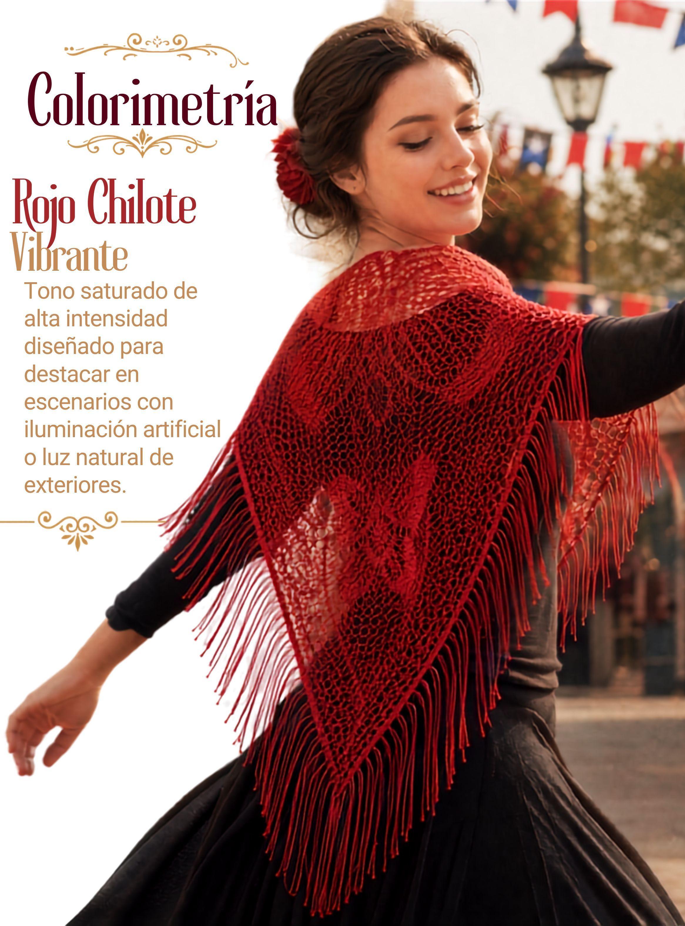 Puntilla Chal Rojo Baile Chilote Mujer Traje Típico 110x51 cm-6
