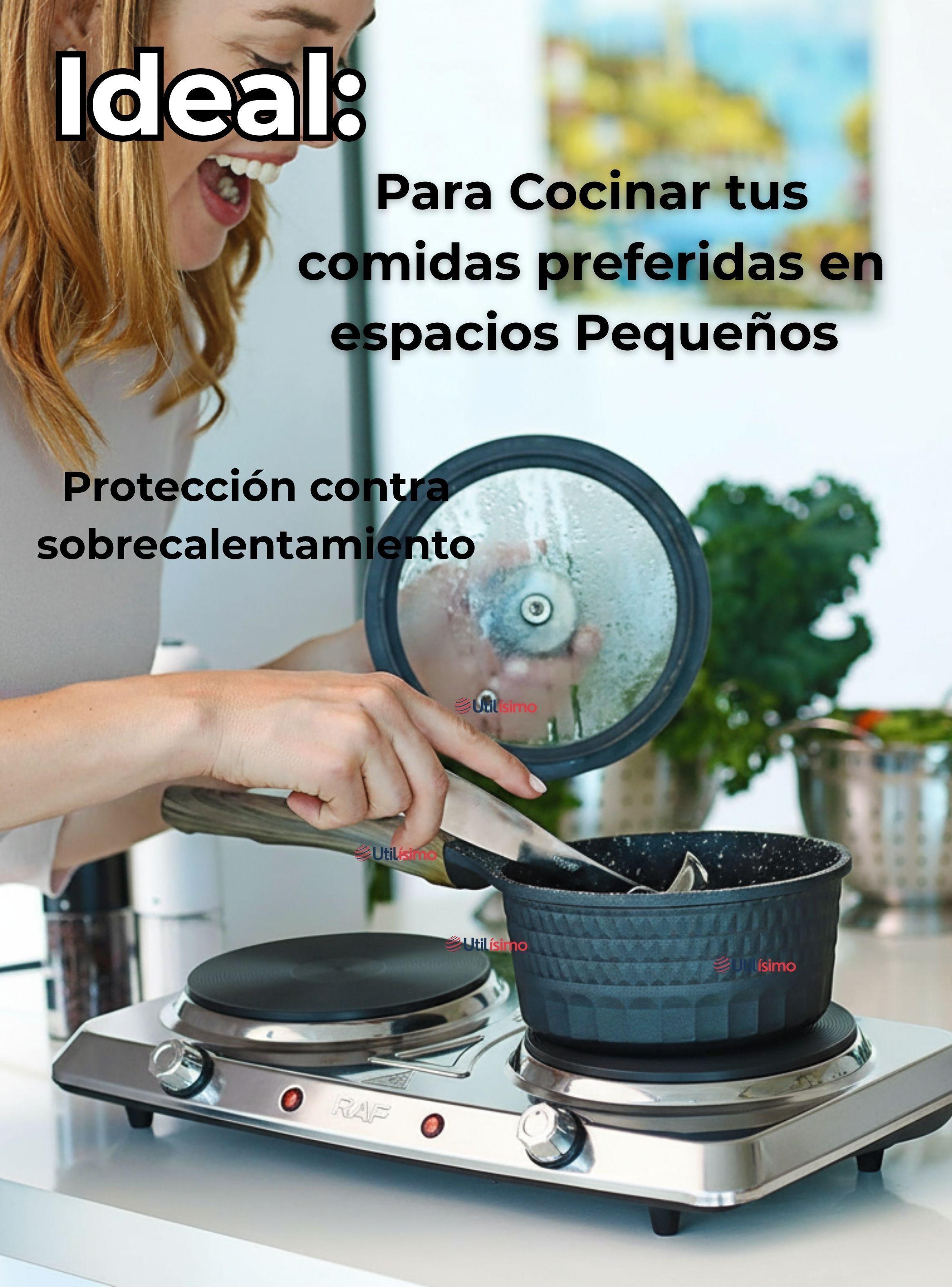 Cocina Eléctrica Portátil 2 Platos de Acero Inoxidable 2000W de Potencia-6