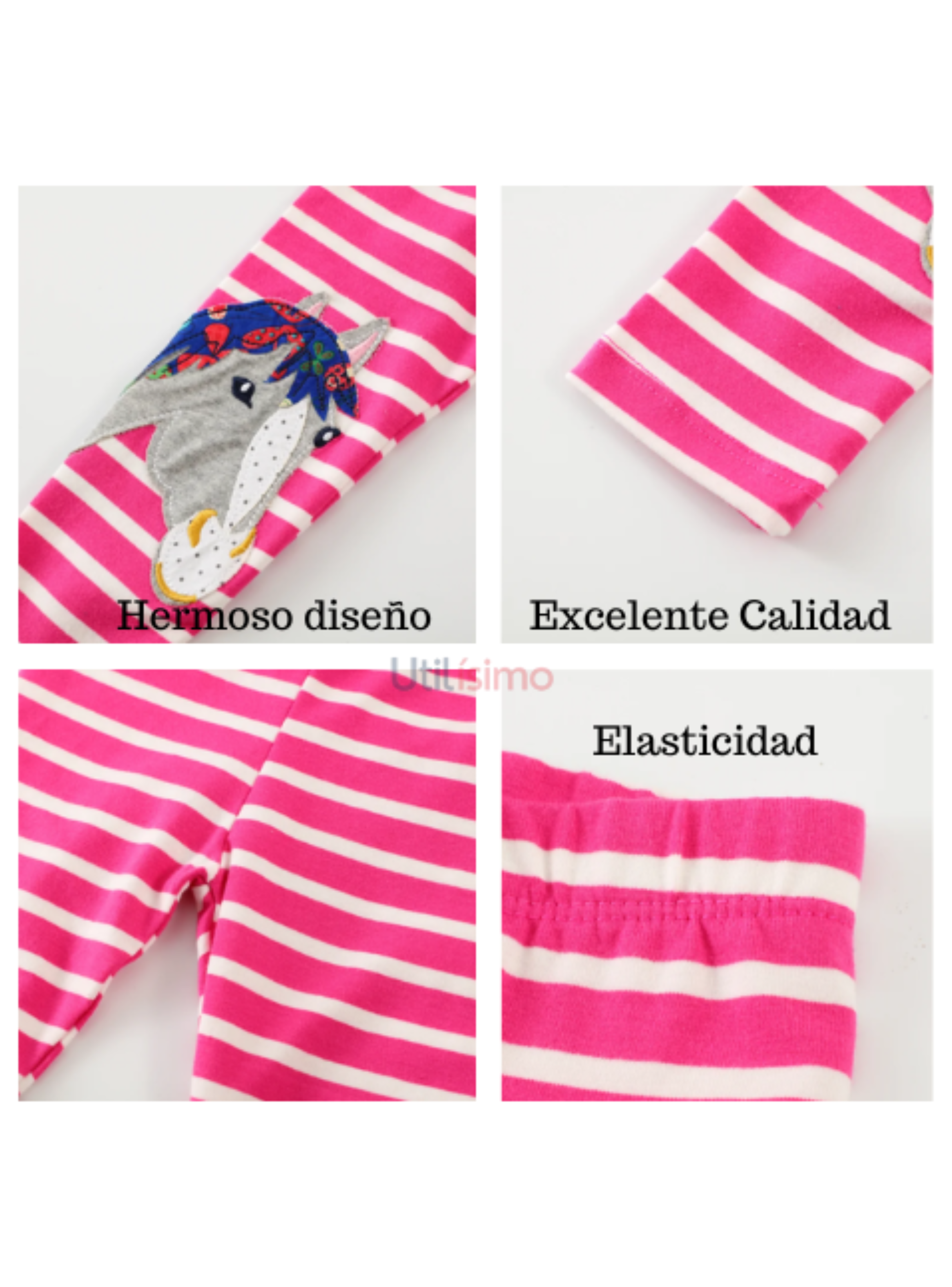 Calzas Niña Caballo Rosa Oscuro Rayas Jump Kids 100% Algodón-3