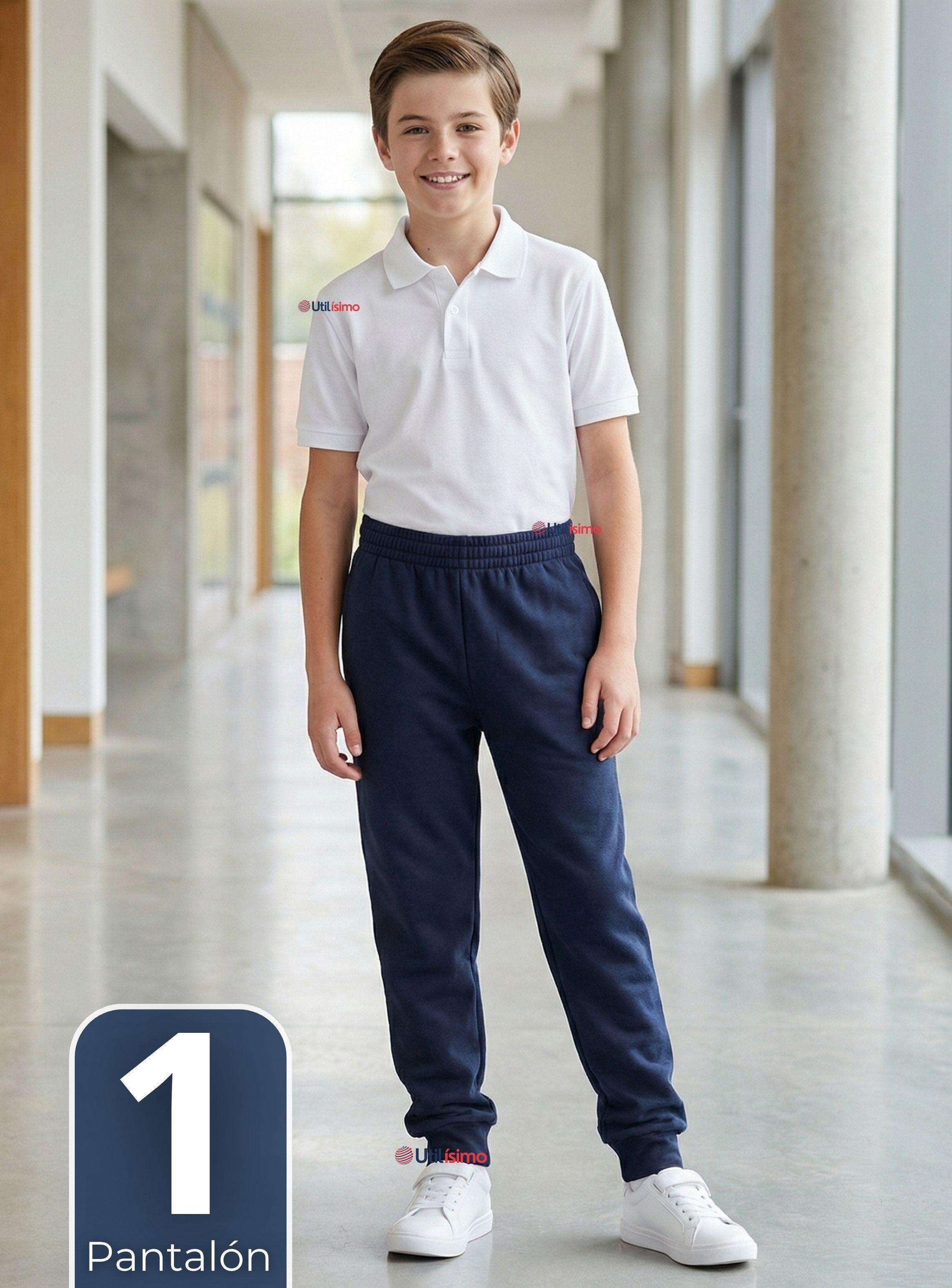 Buzo Pantalon Escolar Niños Unisex 100% Algodón Azul de Bota Acanalada 3 a 16 años-0
