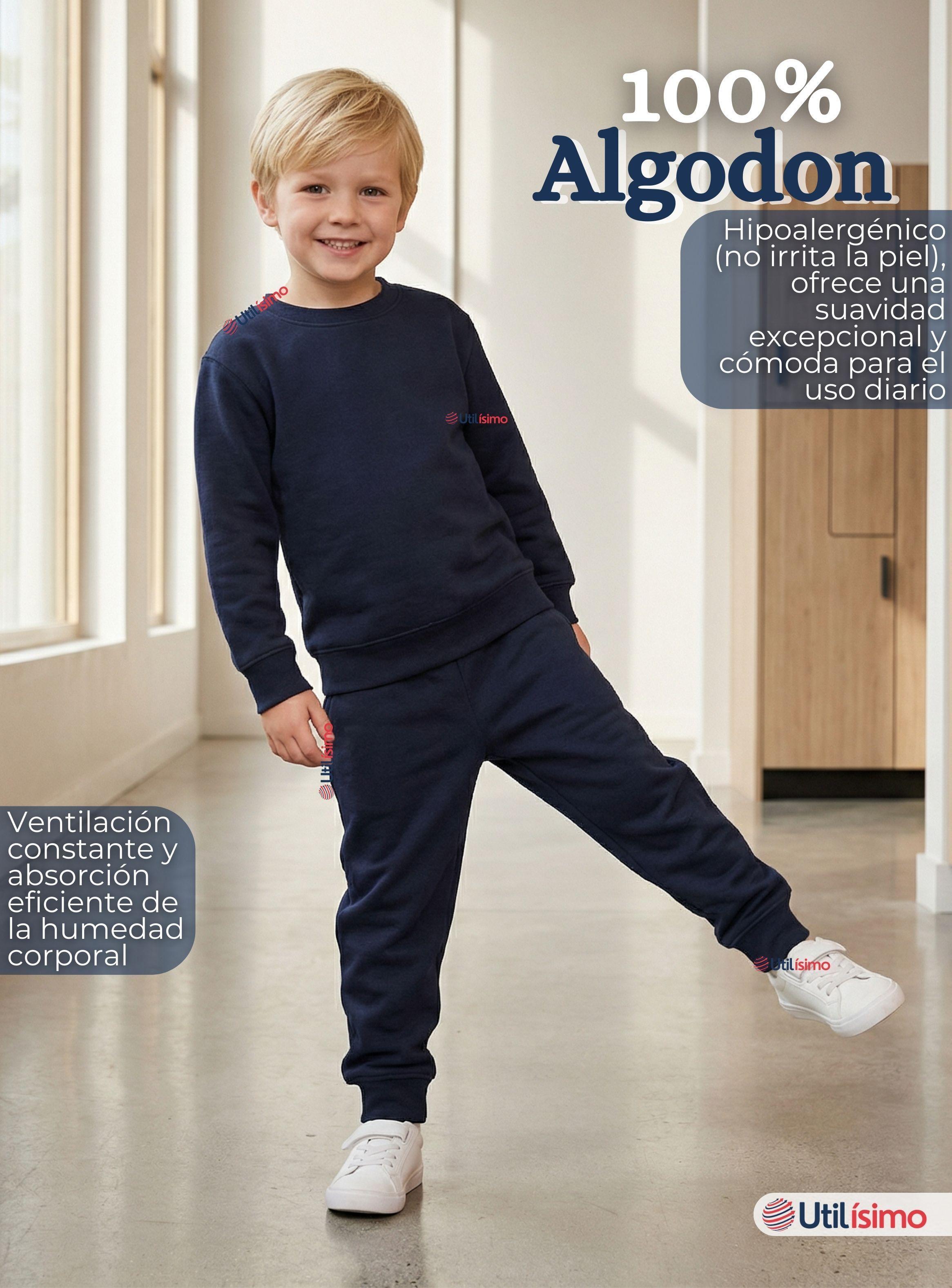 Buzo Pantalon Escolar Niños Unisex 100% Algodón Azul de Bota Acanalada 3 a 16 años-4