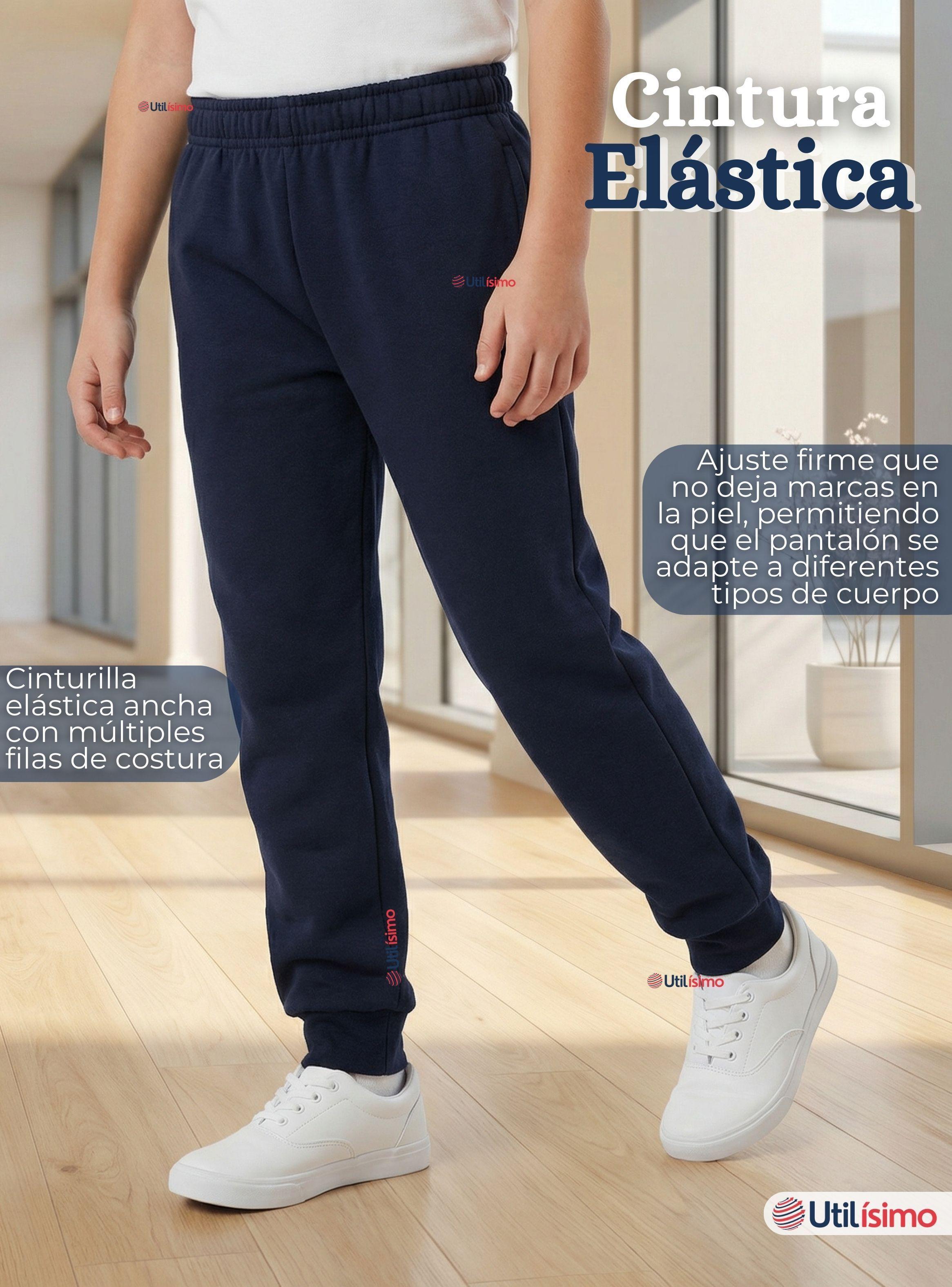 Buzo Pantalon Escolar Niños Unisex 100% Algodón Azul de Bota Acanalada 3 a 16 años-5