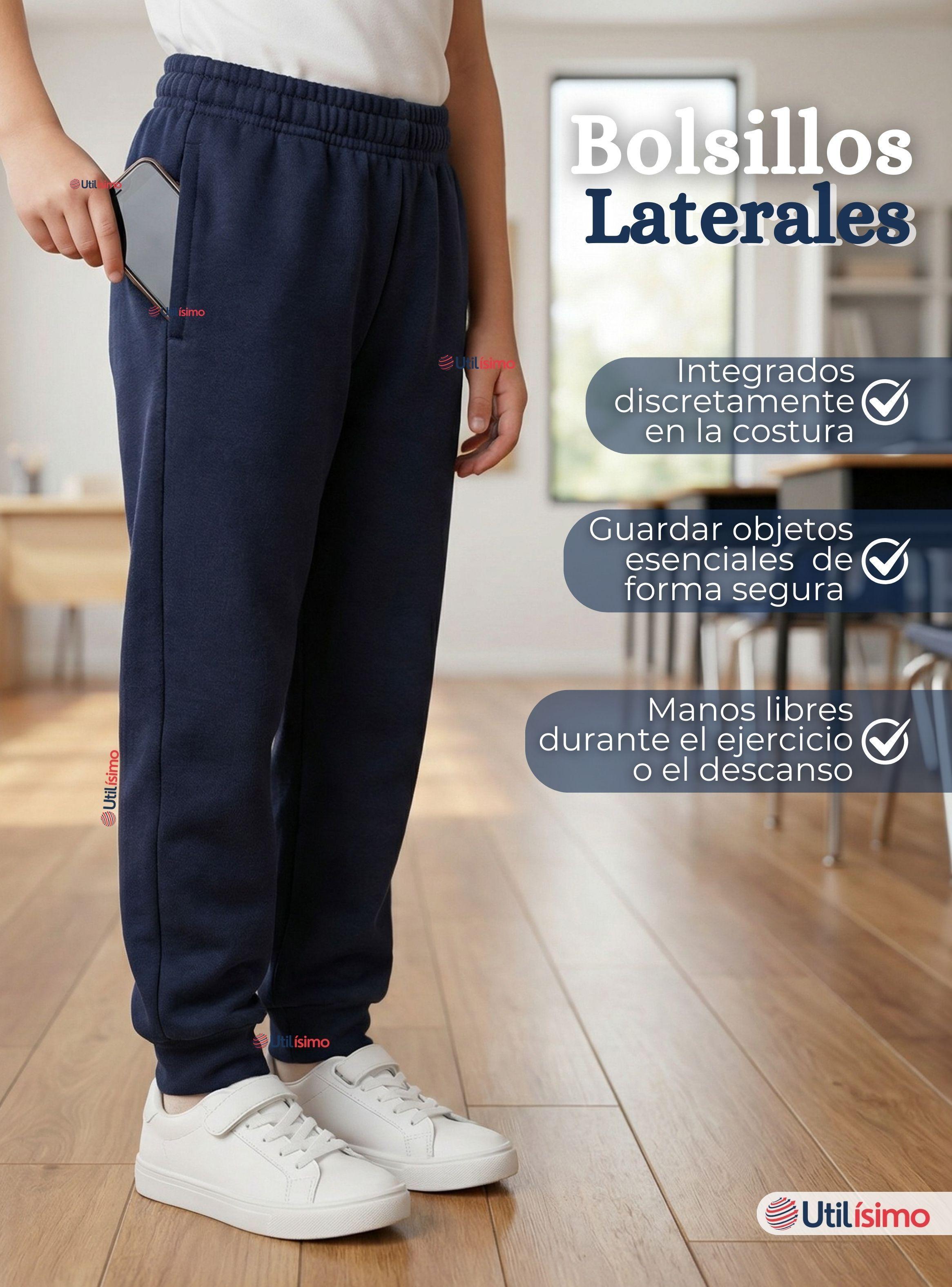 Buzo Pantalon Escolar Niños Unisex 100% Algodón Azul de Bota Acanalada 3 a 16 años-6