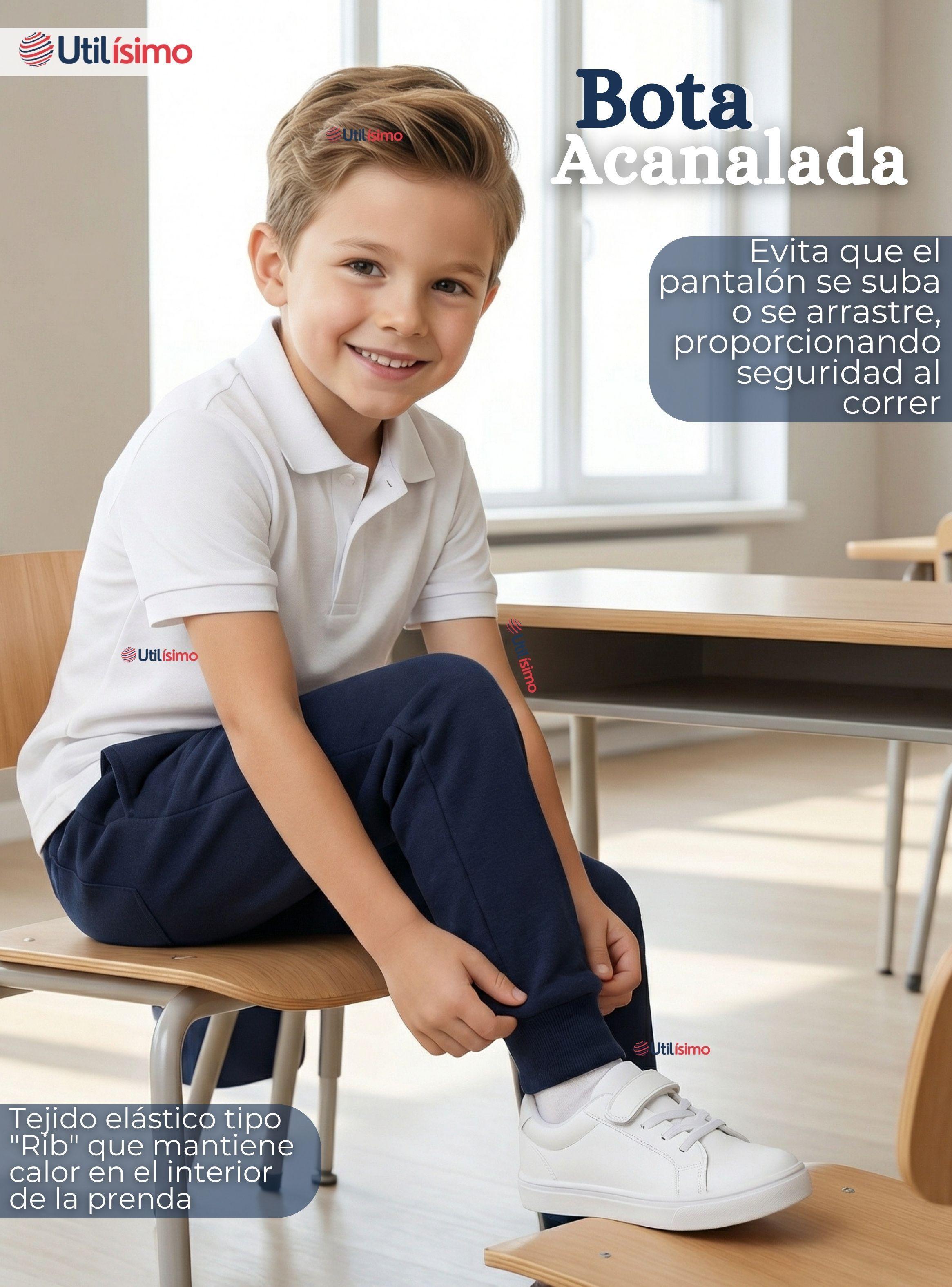 Buzo Pantalon Escolar Niños Unisex 100% Algodón Azul de Bota Acanalada 3 a 16 años-7