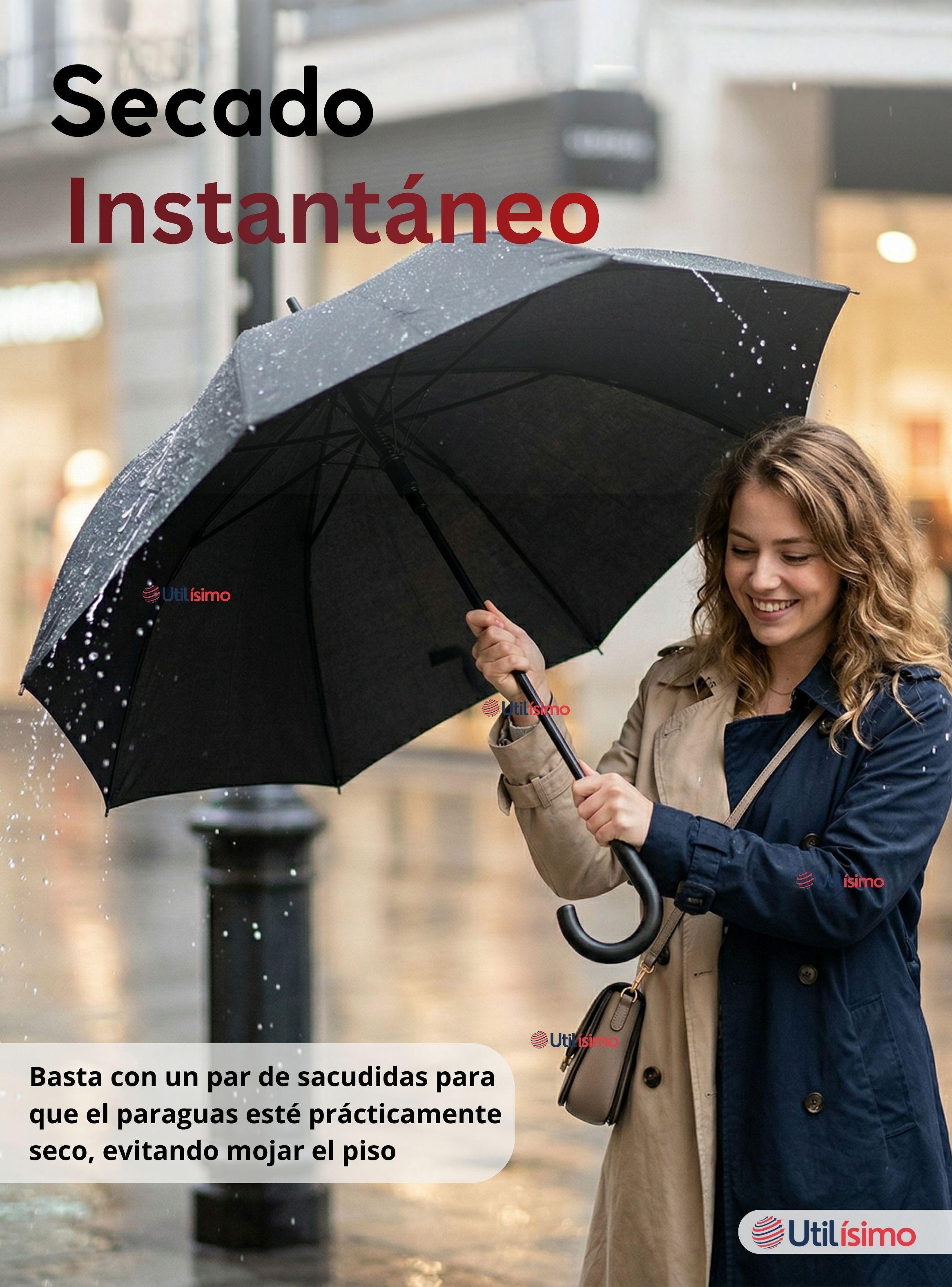 Paraguas Mate Grande 92,5 Cm Sombrilla Automática Mango Largo Negro-7