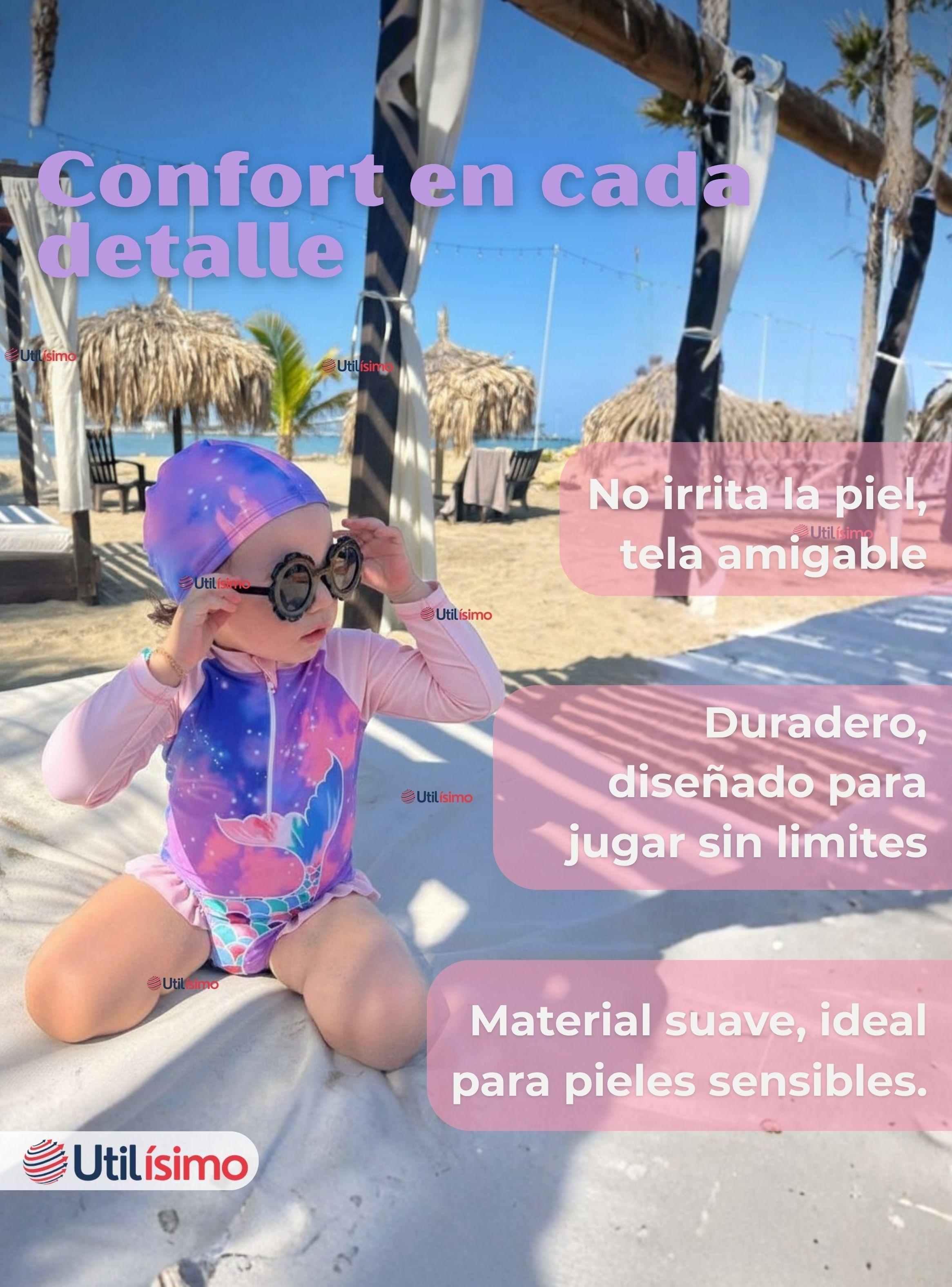 Traje De Baño Enterito Manga Larga con Cremallera y Gorro de Baño para Bebe Niña Pink Mermaid-4