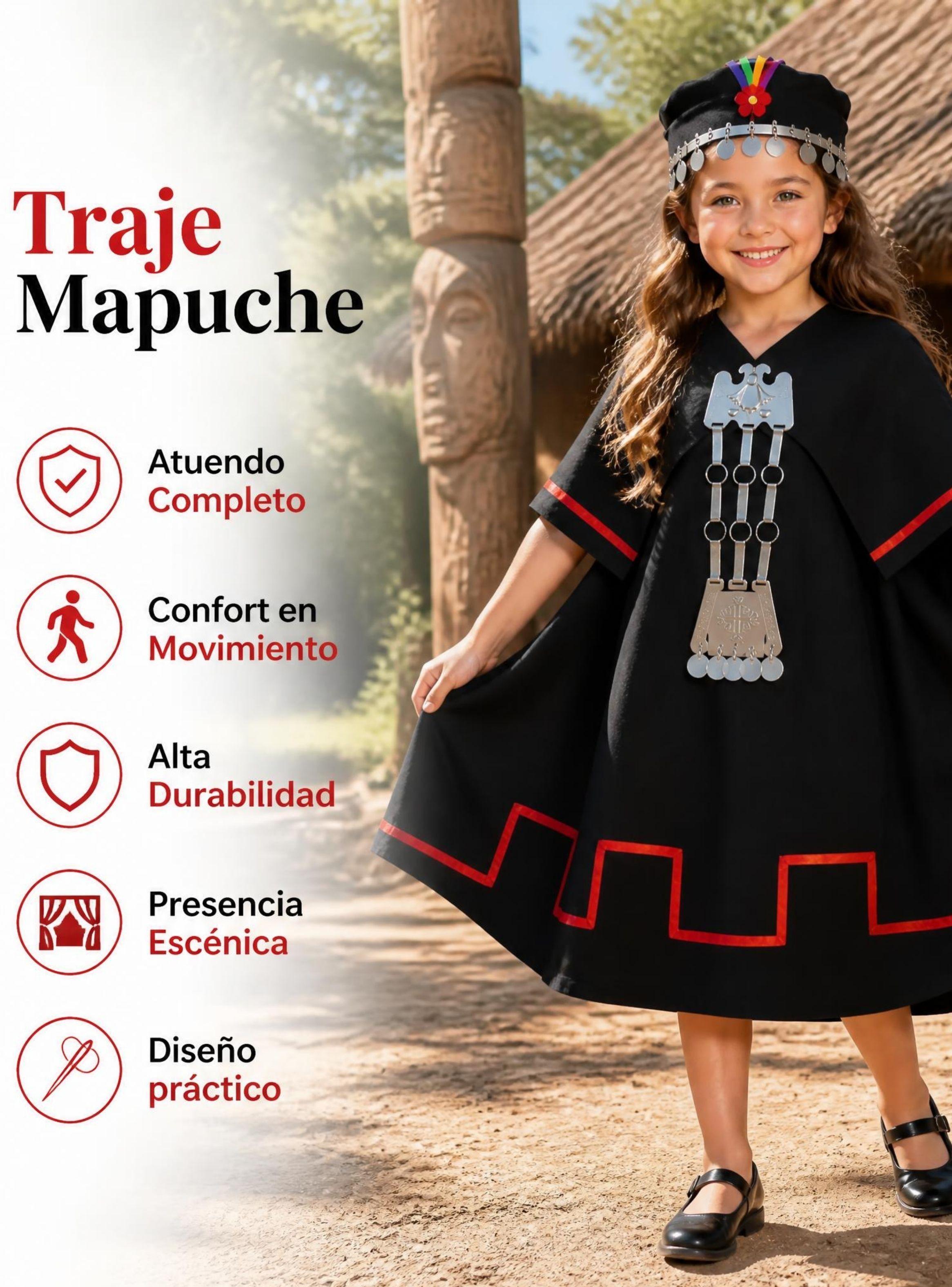  Pack 3 Trajes Típicos Vestido Mapuche 5 Piezas de Niña Fiestas Patrias-4