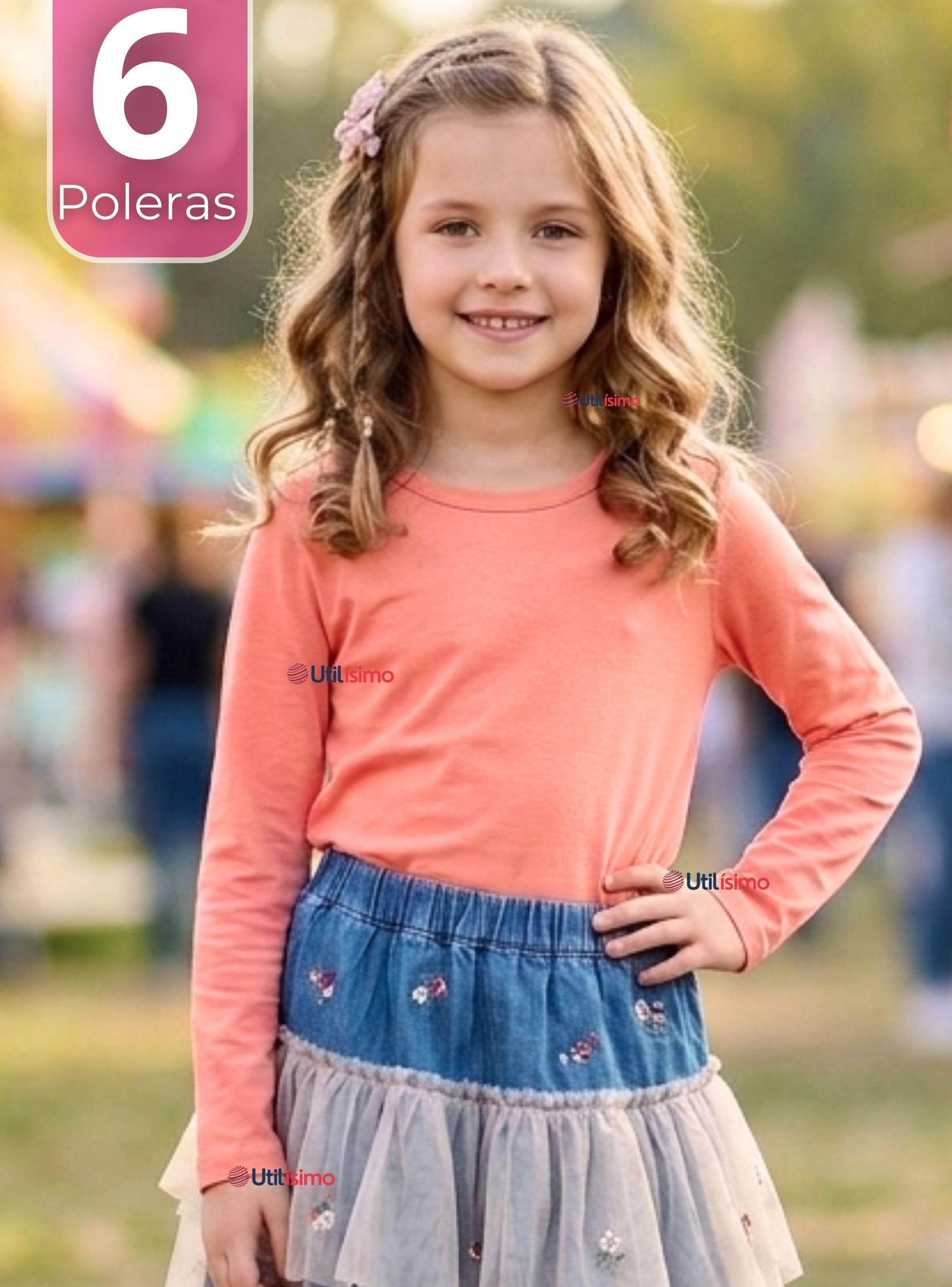 Pack 6 Camisetas Poleras Bambú Cuello Redondo Primera Capa Manga Larga Color Surtidos para Niñas-0