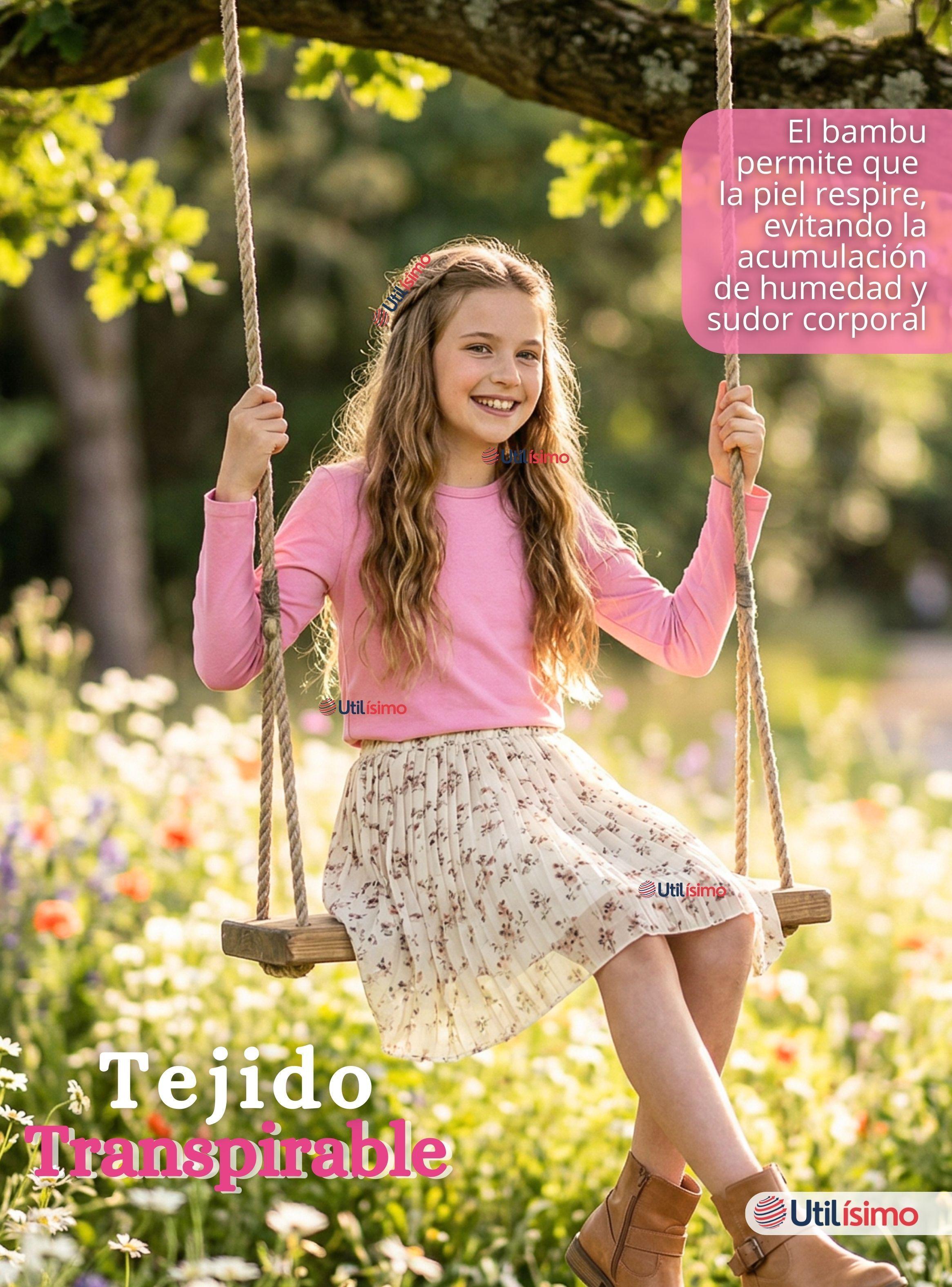 Pack 6 Camisetas Poleras Bambú Cuello Redondo Primera Capa Manga Larga Color Surtidos para Niñas-6