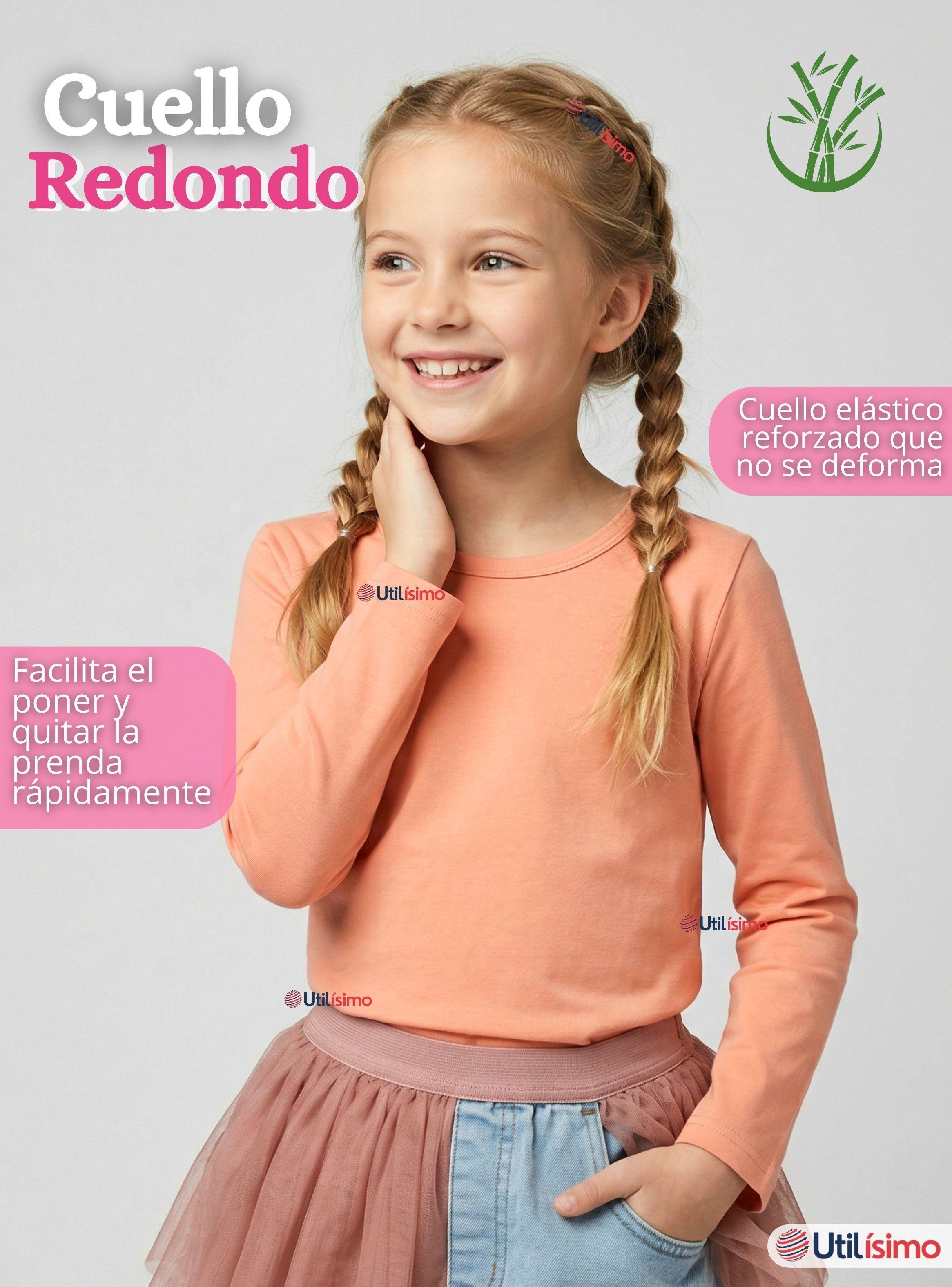 Pack 6 Camisetas Poleras Bambú Cuello Redondo Primera Capa Manga Larga Color Surtidos para Niñas-7