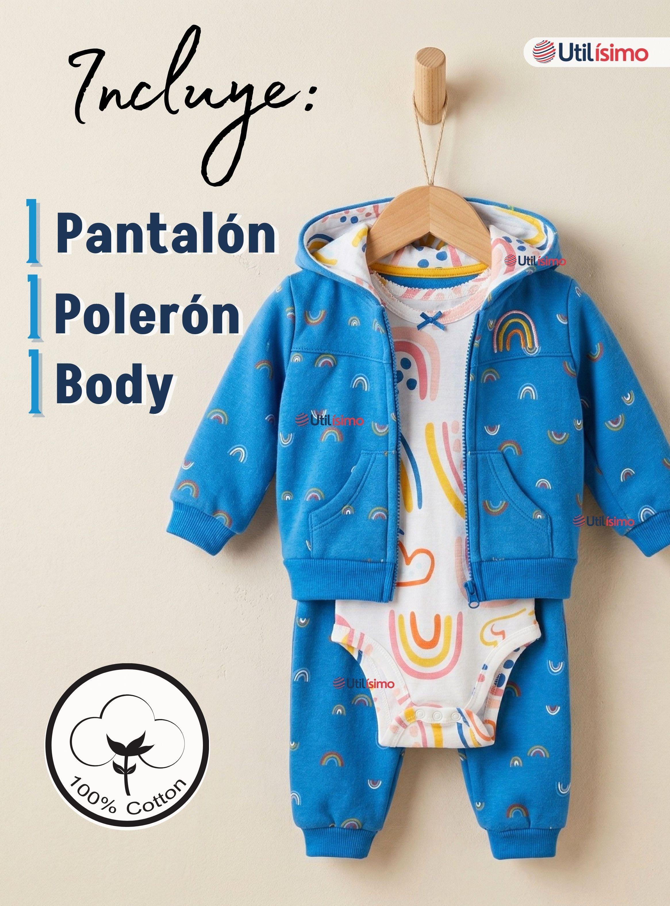 Conjunto 3 Piezas Buzo Pantalón Polerón Body Algodón Blue Rainbow de Bebé Niña-2