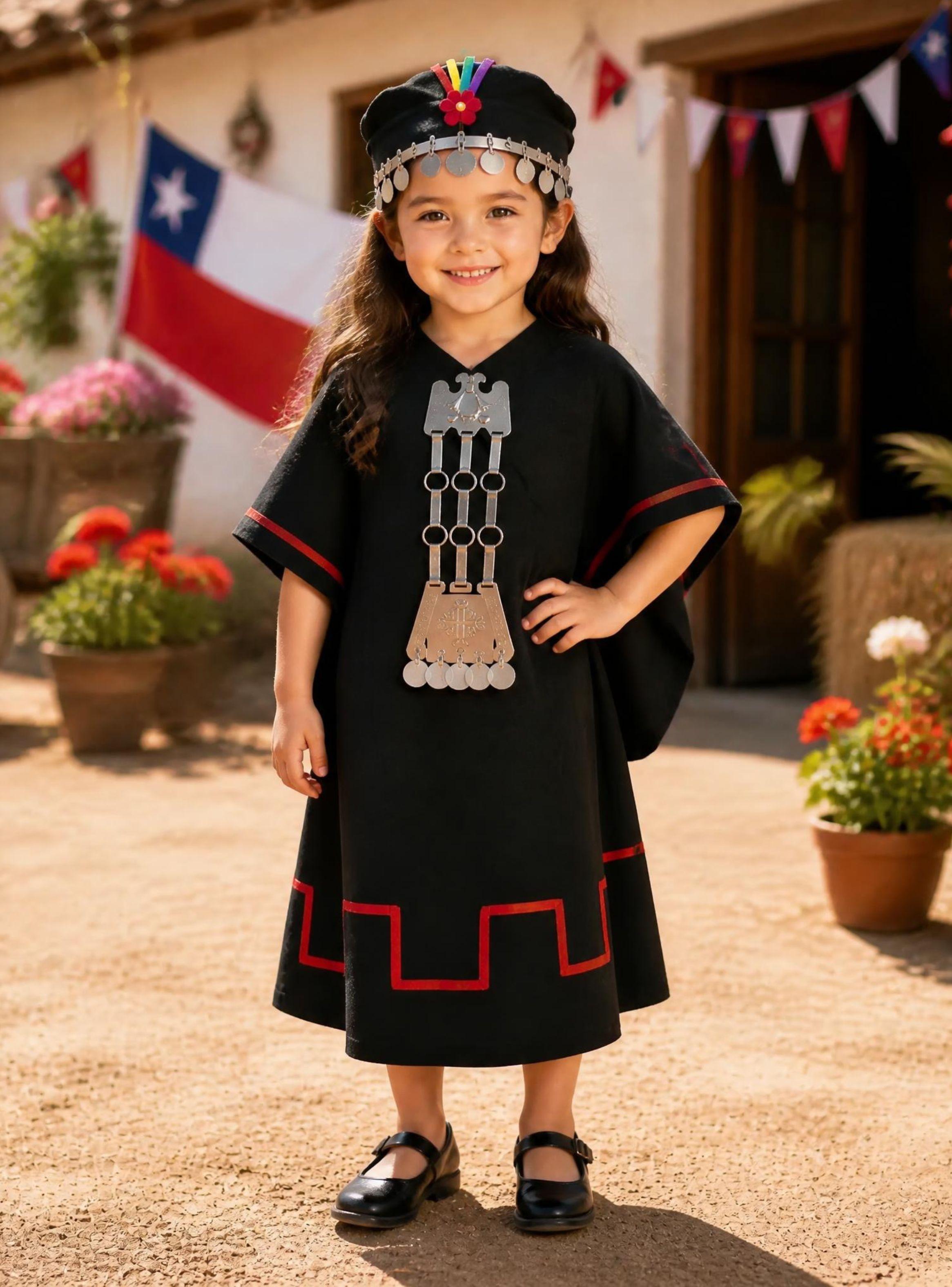 Traje T pico Vestido Mapuche Completo 5 Piezas Ni a Fiestas Patrias-0
