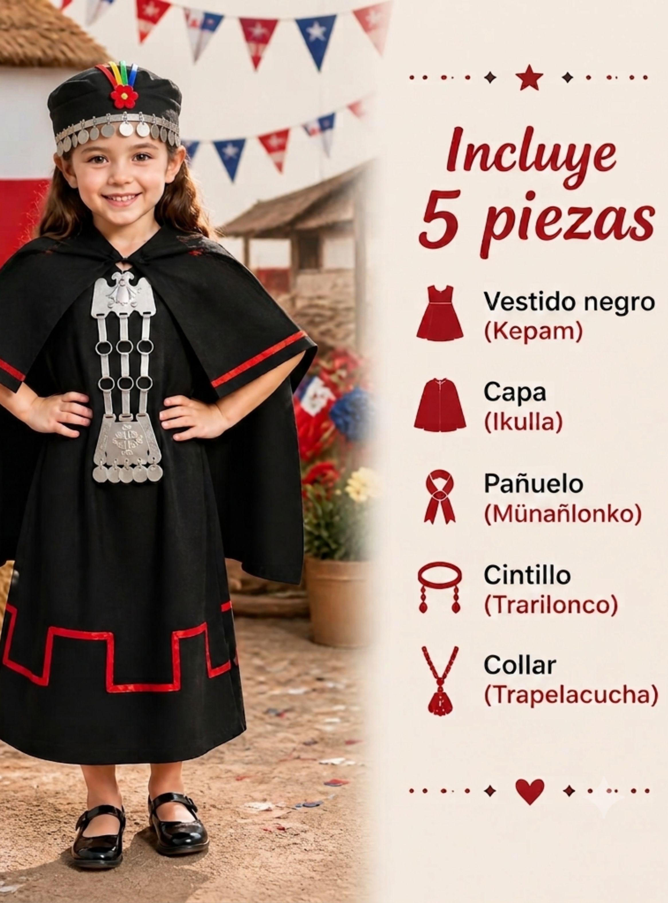 Traje T pico Vestido Mapuche Completo 5 Piezas Ni a Fiestas Patrias-2