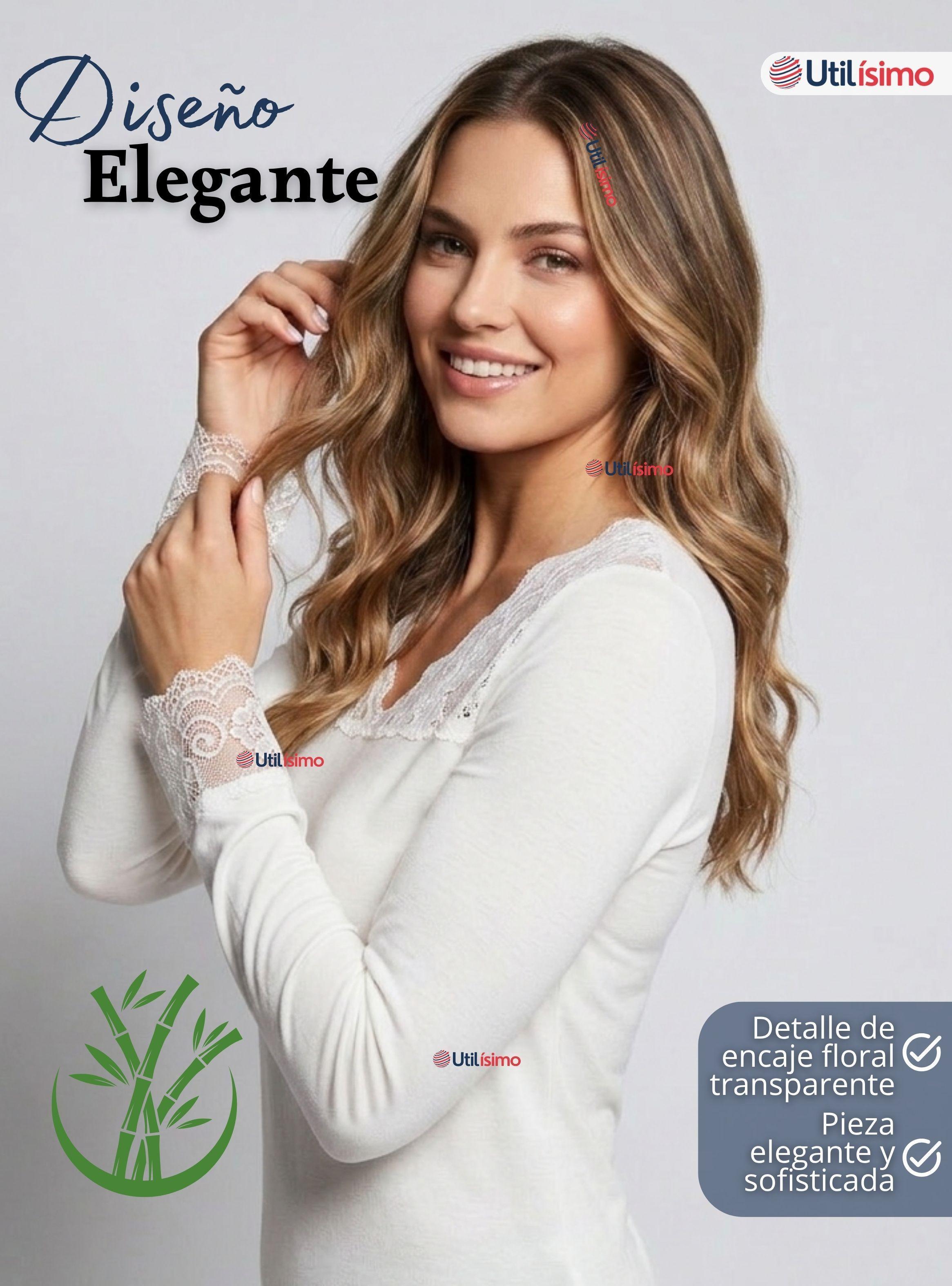 Pack 3 Camisetas Poleras Bambú Cuello V Manga Larga Con Encaje Colores Surtidos de Mujer-3