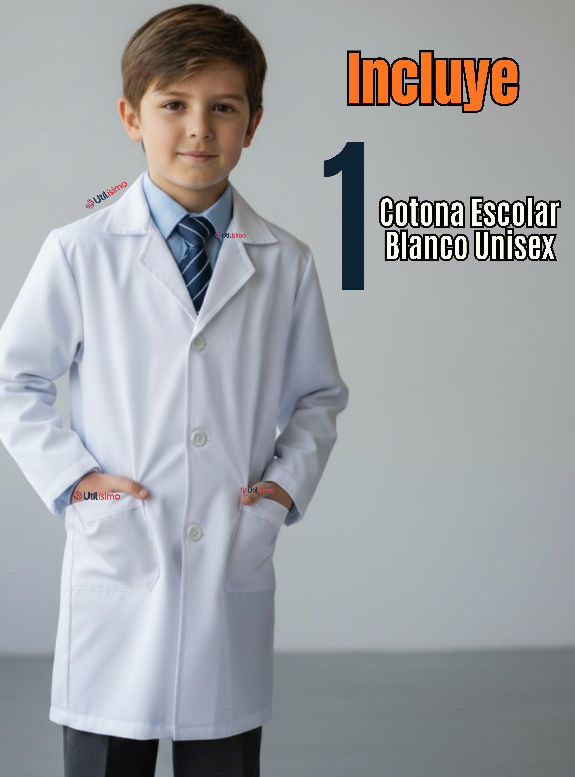 Cotona Delantal Escolar Blanca Niño y Niña Unisex Bata-2