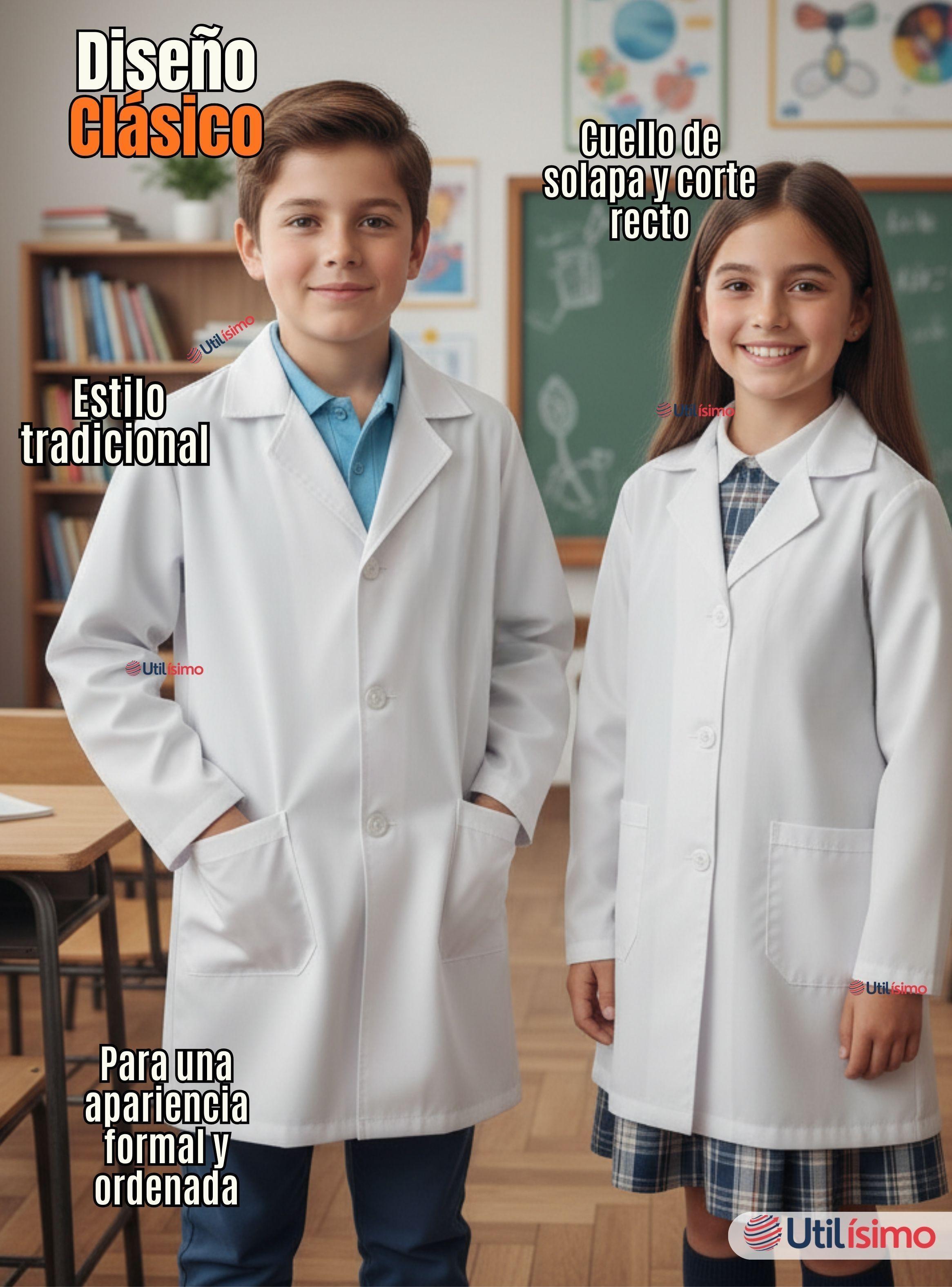 Cotona Delantal Escolar Blanca Niño y Niña Unisex Bata-5