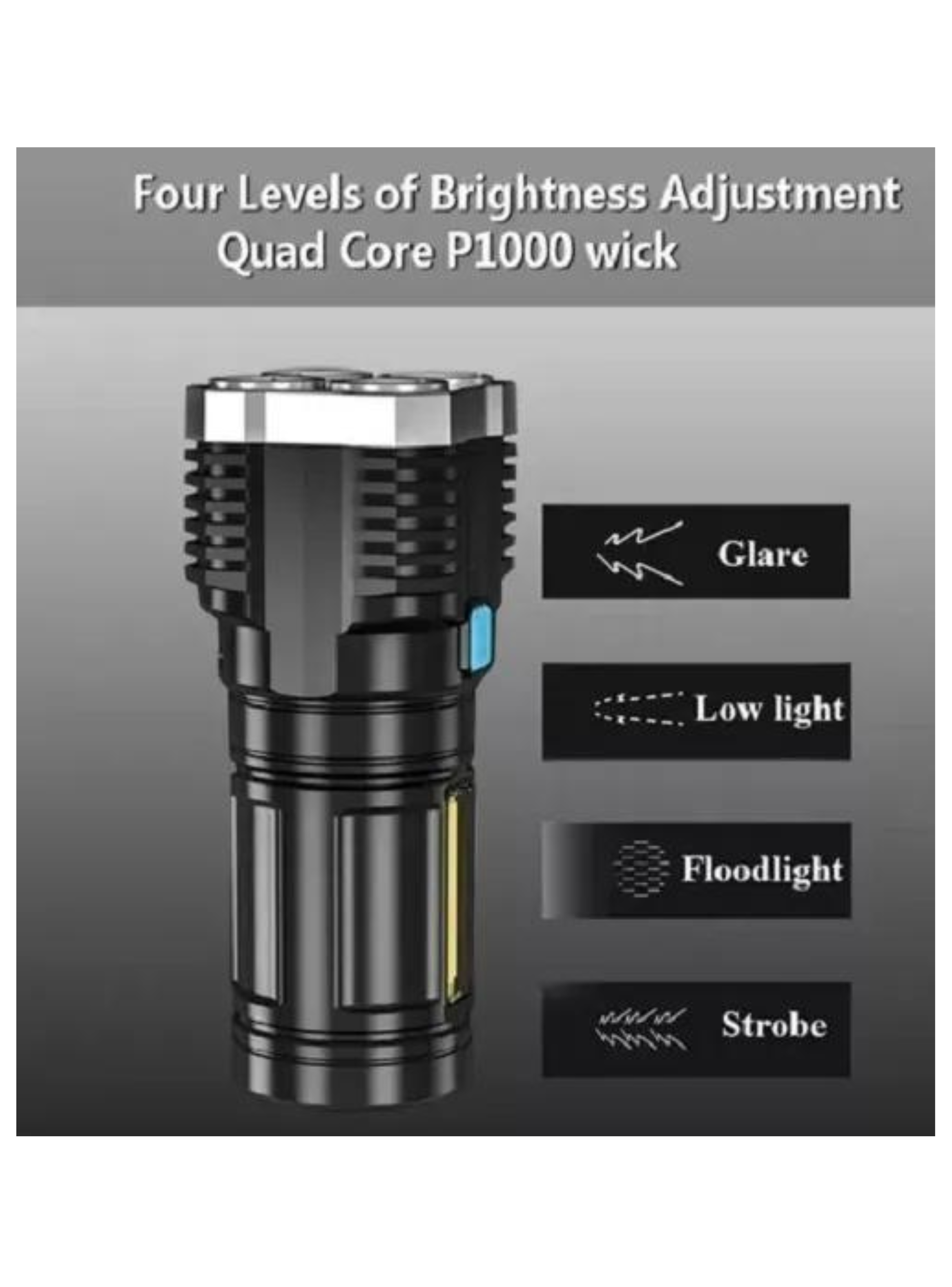 Linterna Led USB Recargable Alto Alcance 330 Mts 4 Focos-3