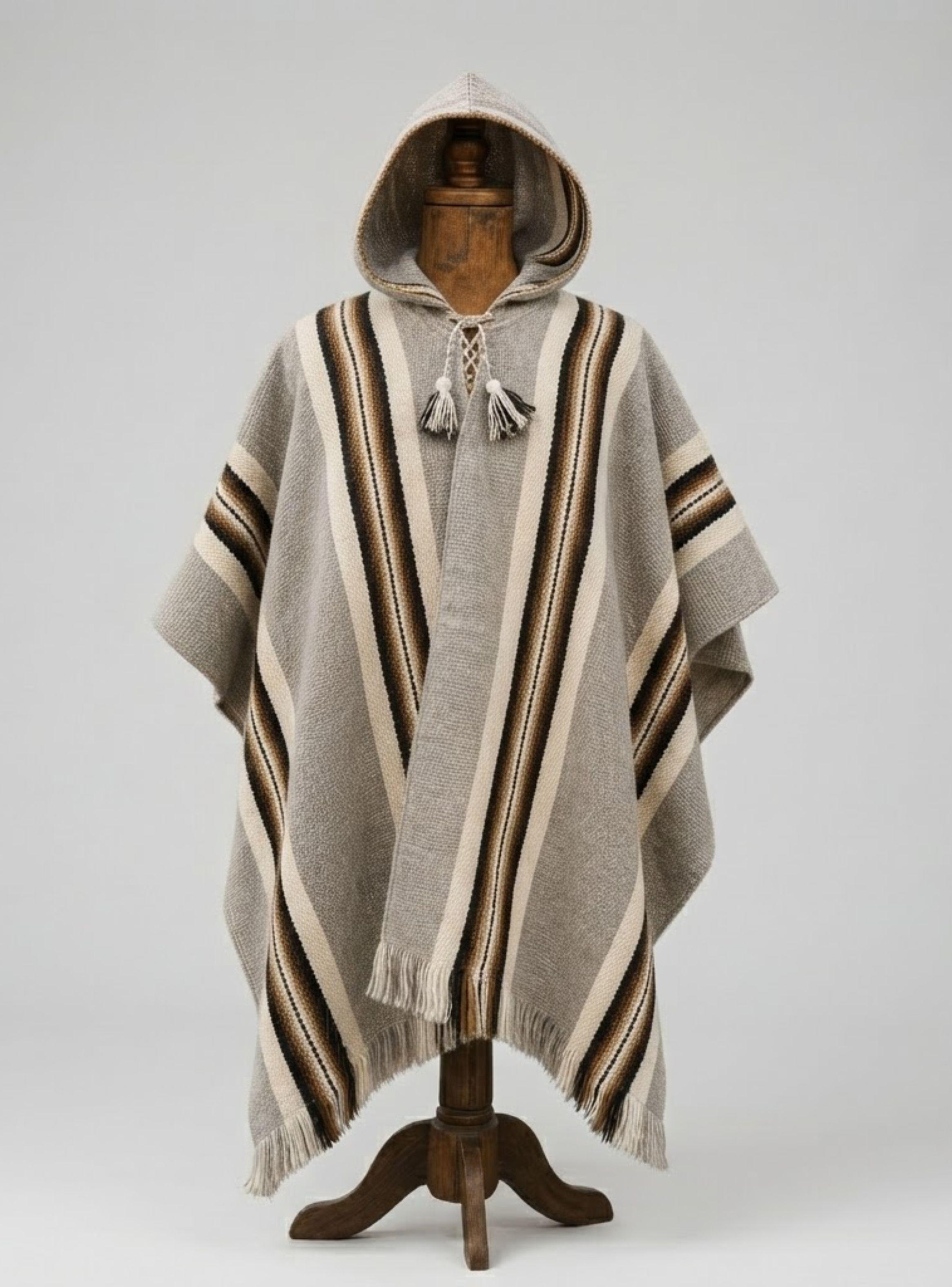 Poncho Mapuche Con Capucha de Lana Alpaca Unisex Fiestas Patrias Manta-1