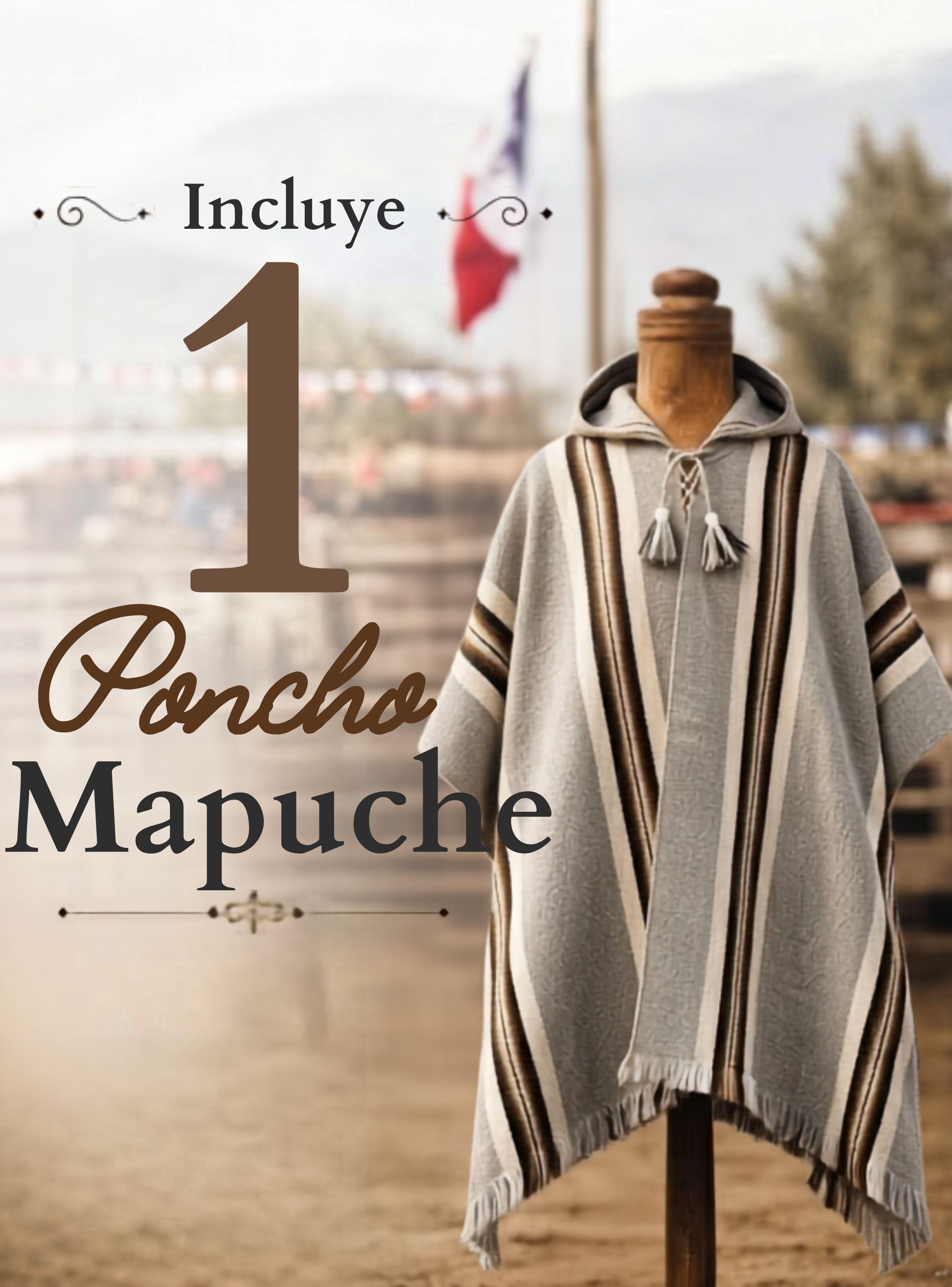 Poncho Mapuche Con Capucha de Lana Alpaca Unisex Fiestas Patrias Manta-2